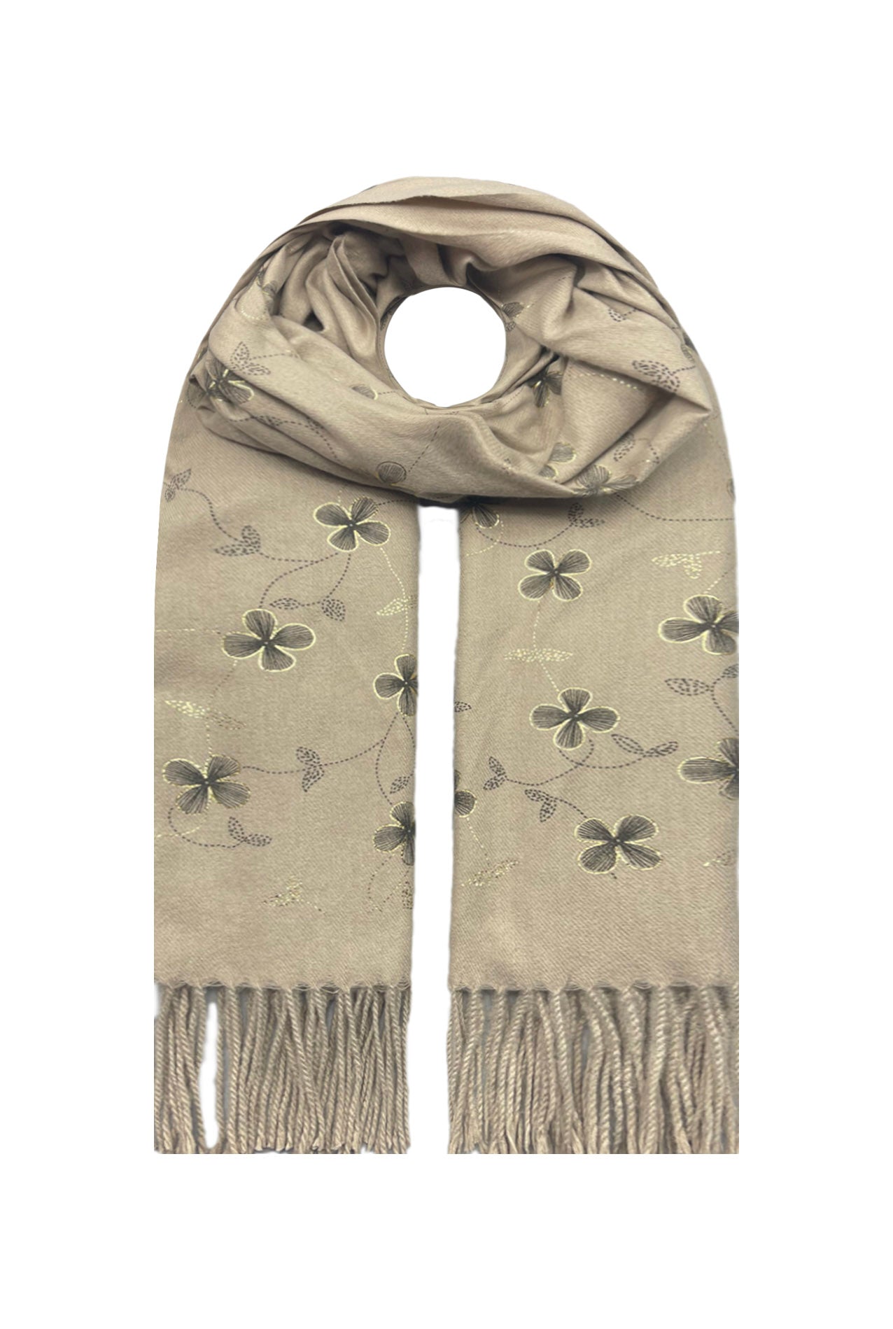 SF21100-354 Foil Print Butterfly Tassel scarf