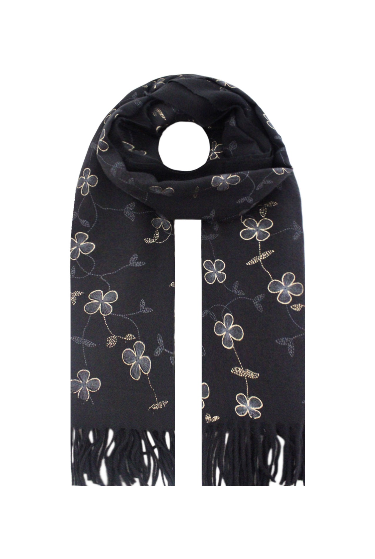 SF21100-354 Foil Print Butterfly Tassel scarf