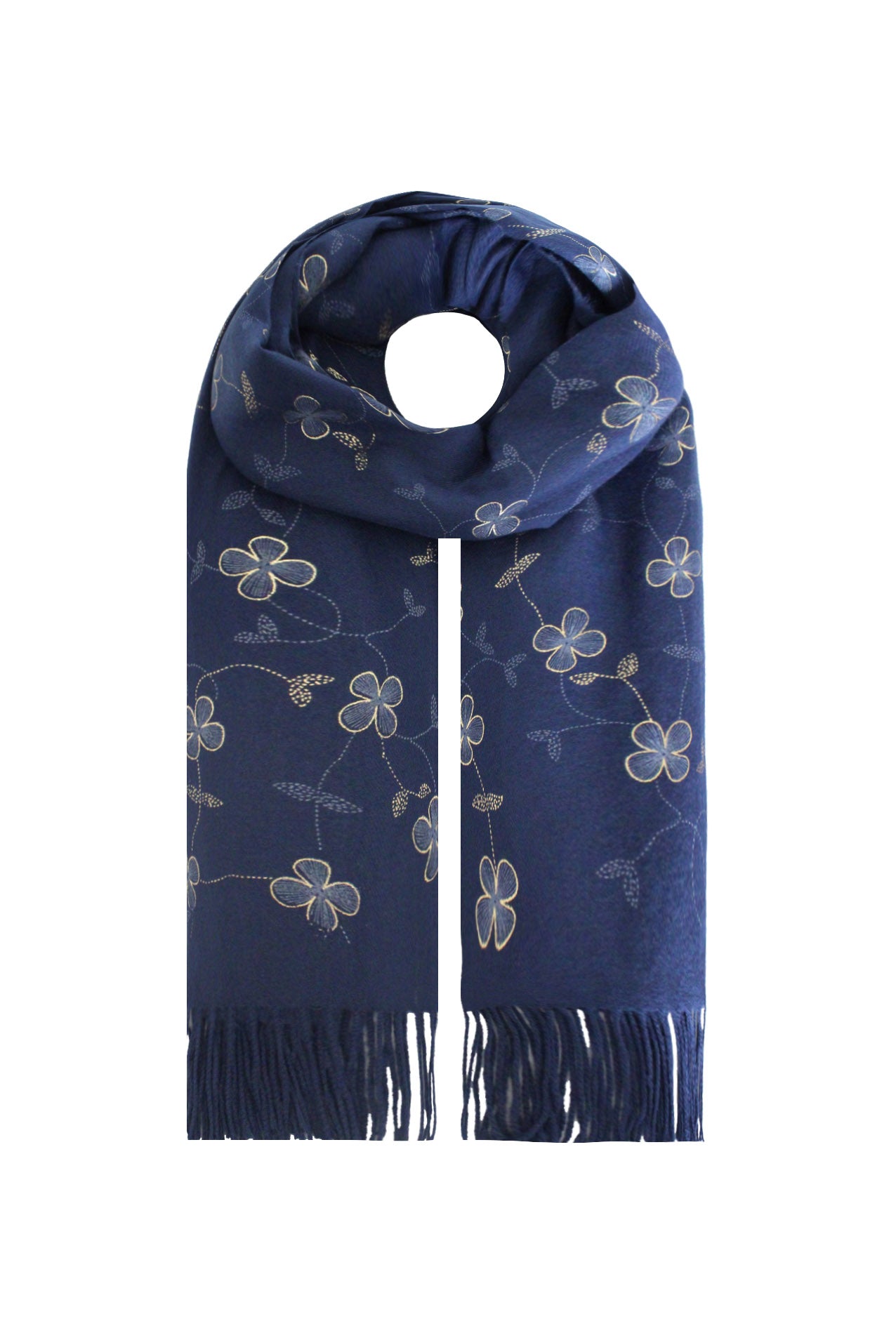 SF21100-354 Foil Print Butterfly Tassel scarf