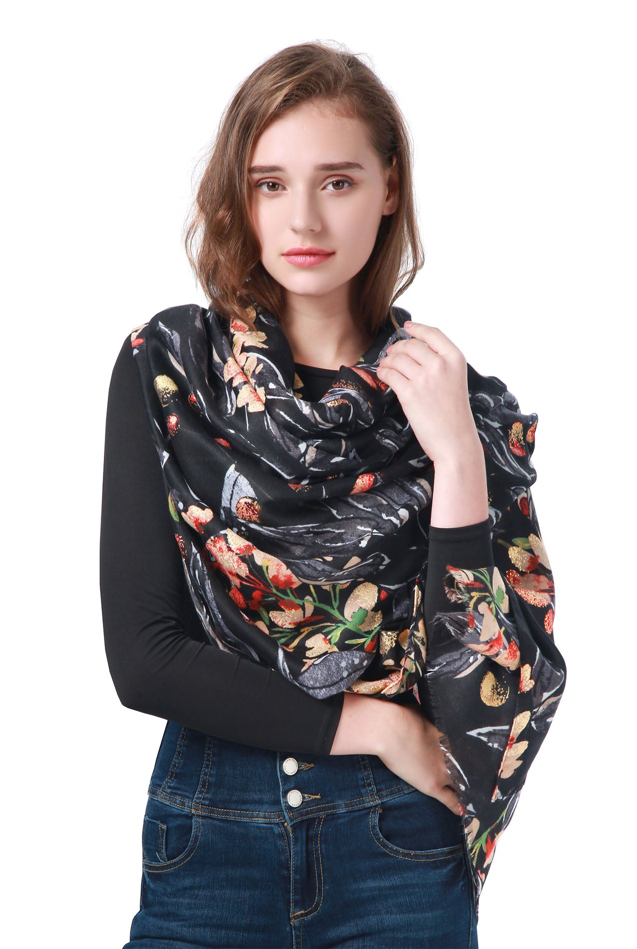 SF21105-628 Sheer Flower Print Scarf