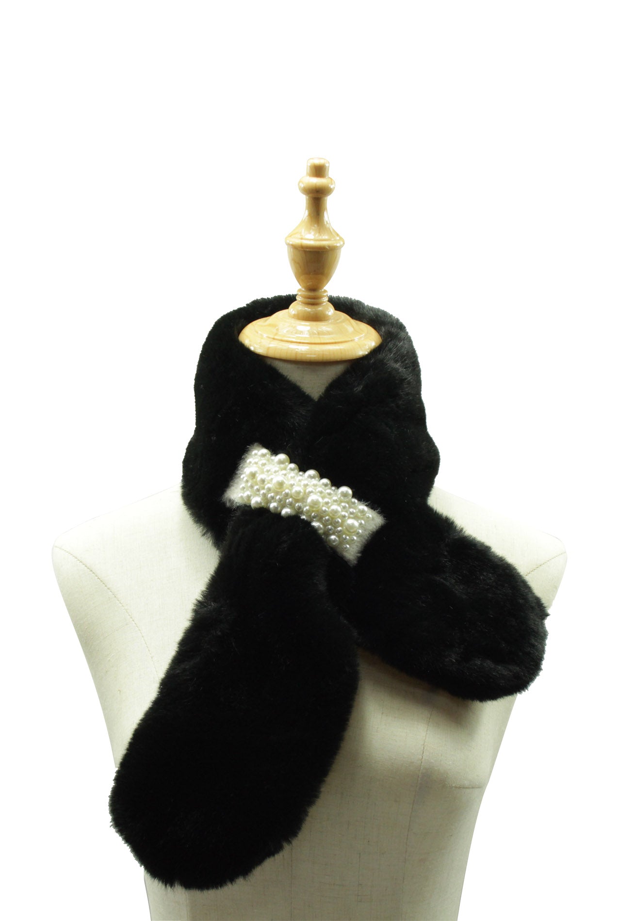 SF21105-648 Faux Fur Collar Scarf with Pearl Details