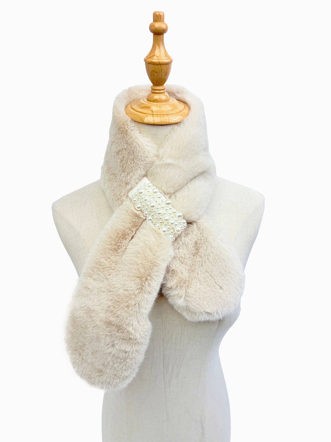 SF21105-648 Faux Fur Collar Scarf with Pearl Details