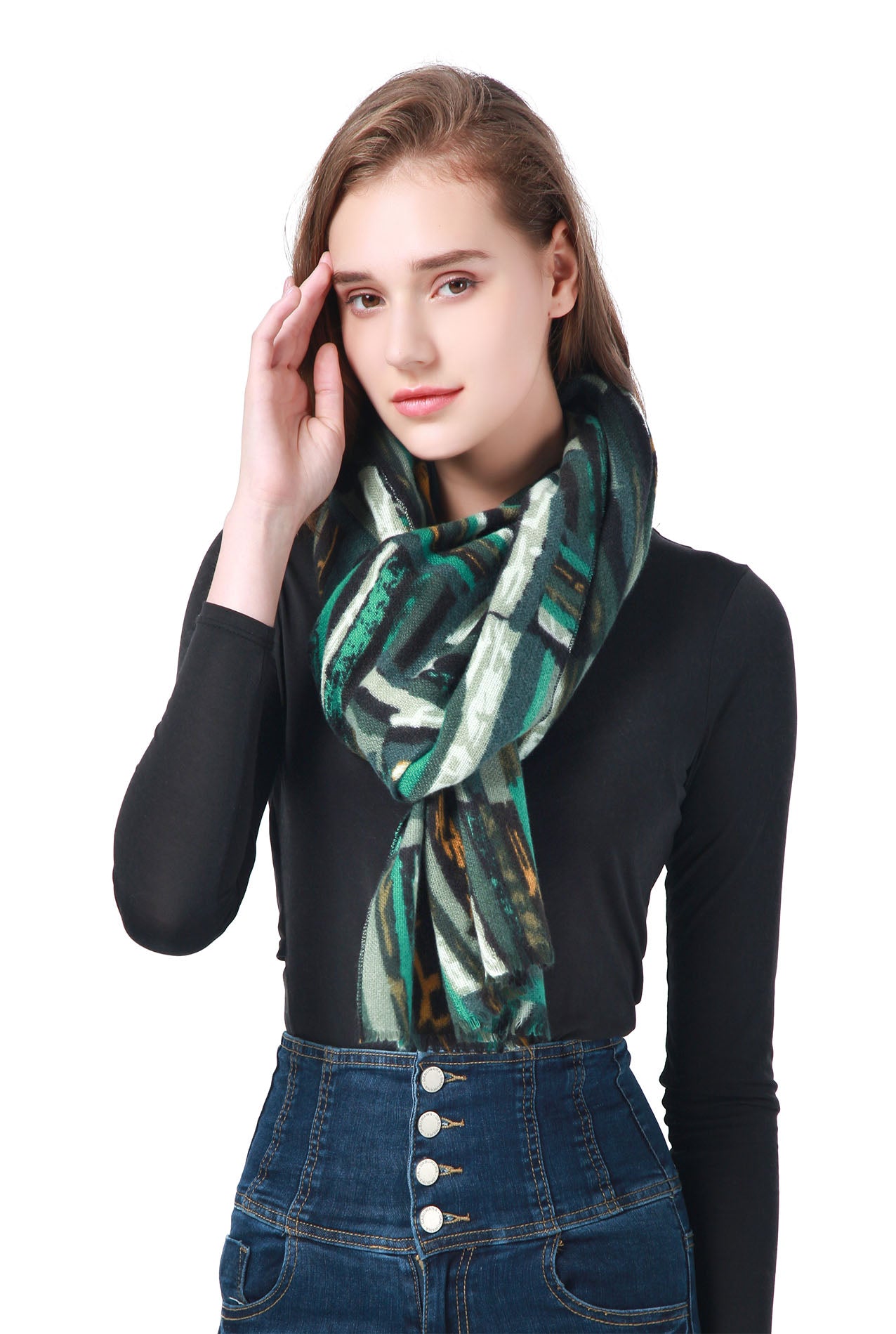 SF21135-636 Abstract Print Wool Mix Scarf