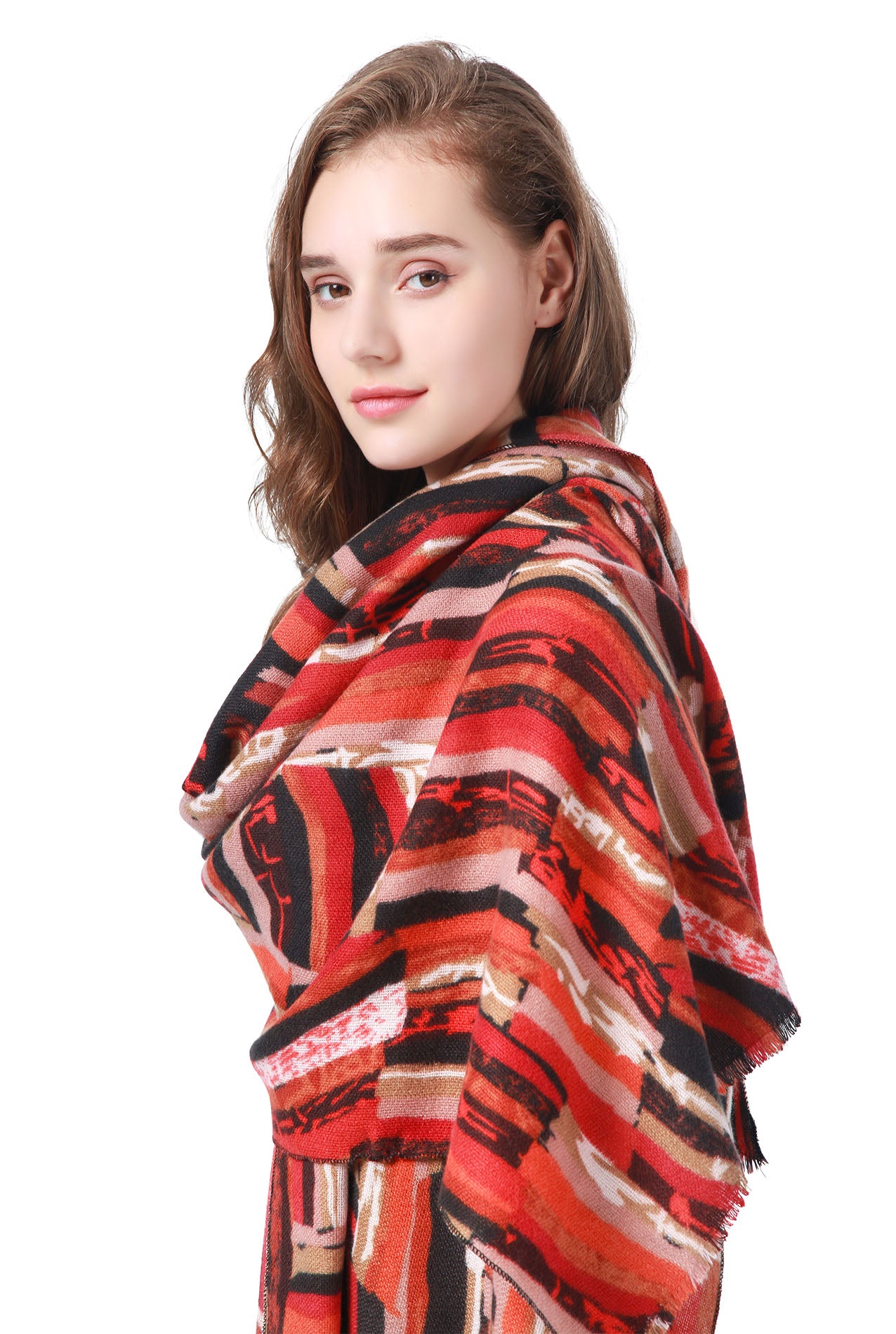 SF21135-636 Abstract Print Wool Mix Scarf