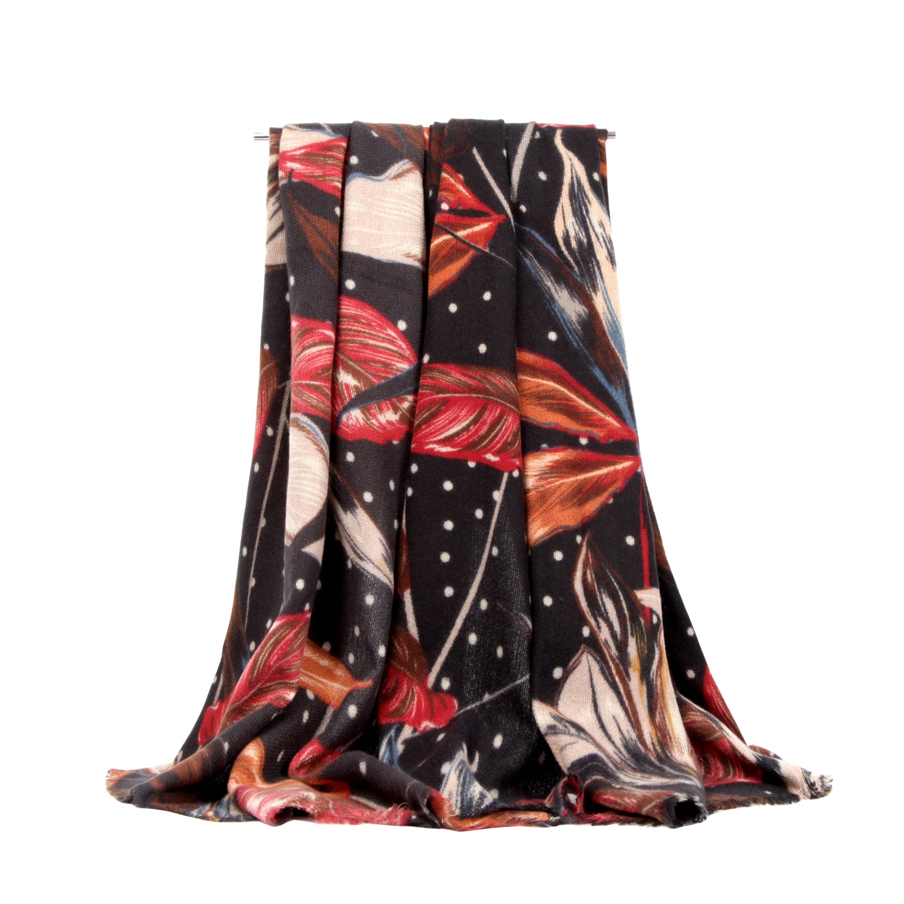 SF21135-637 Large Leaf Pattern Mix Wool Scarf