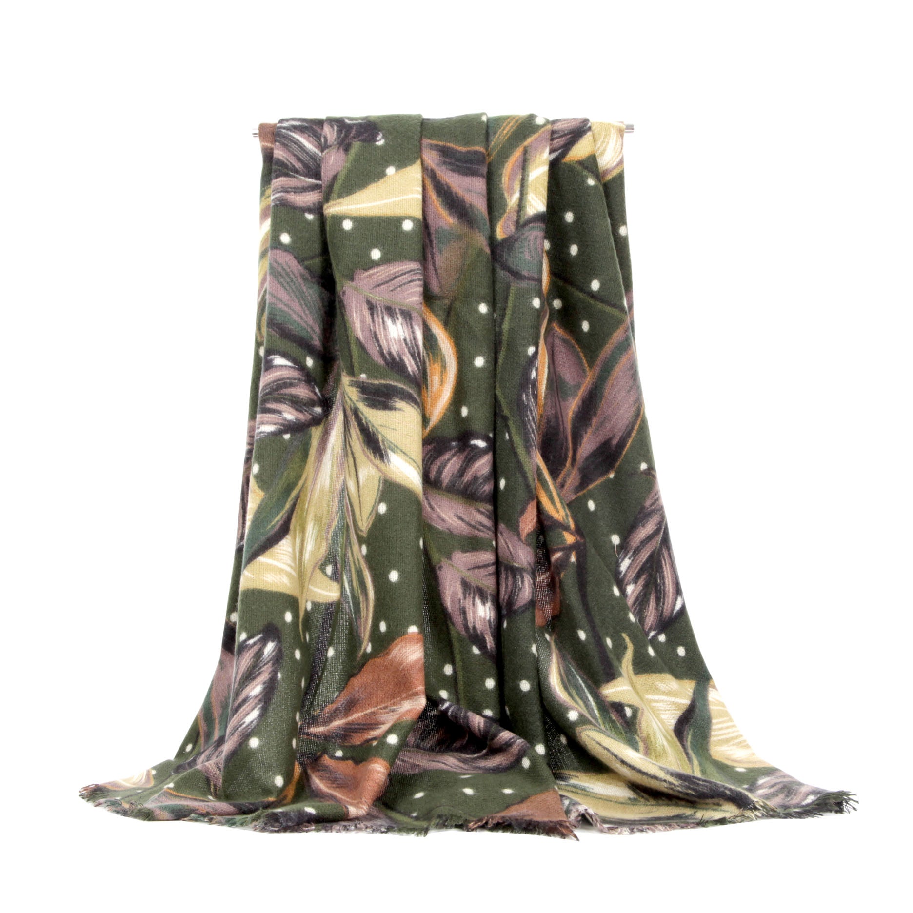 SF21135-637 Large Leaf Pattern Mix Wool Scarf