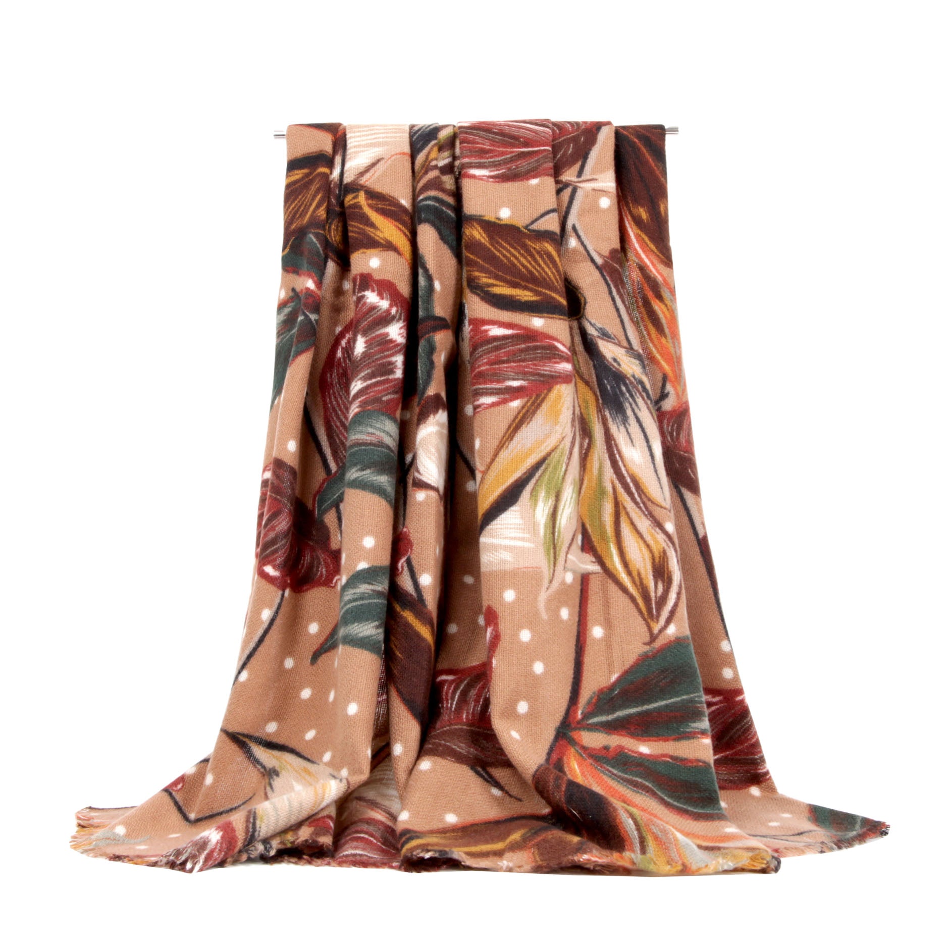 SF21135-637 Large Leaf Pattern Mix Wool Scarf