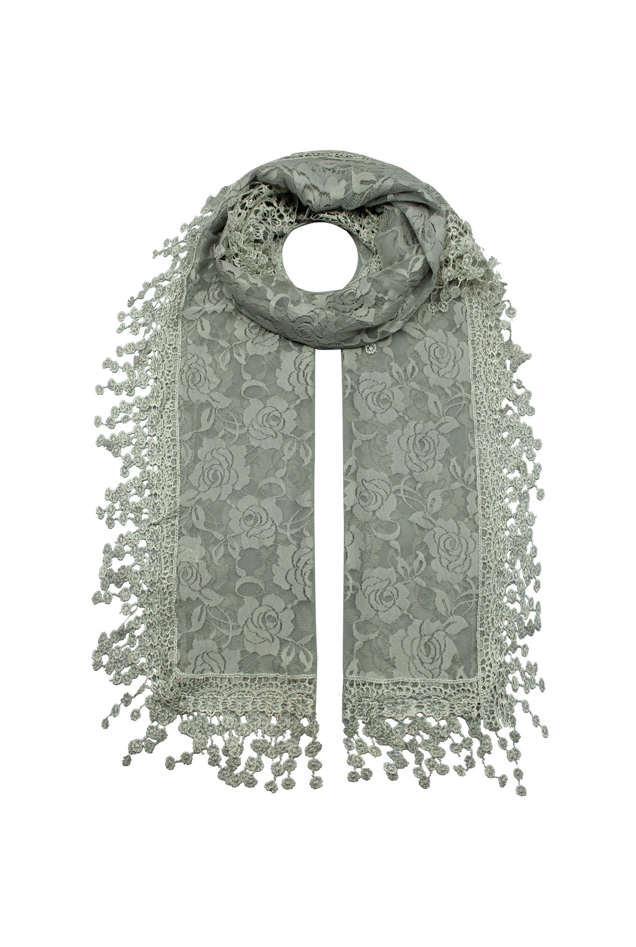 SF2188-2 Lace Design Scarf with Flower Accents