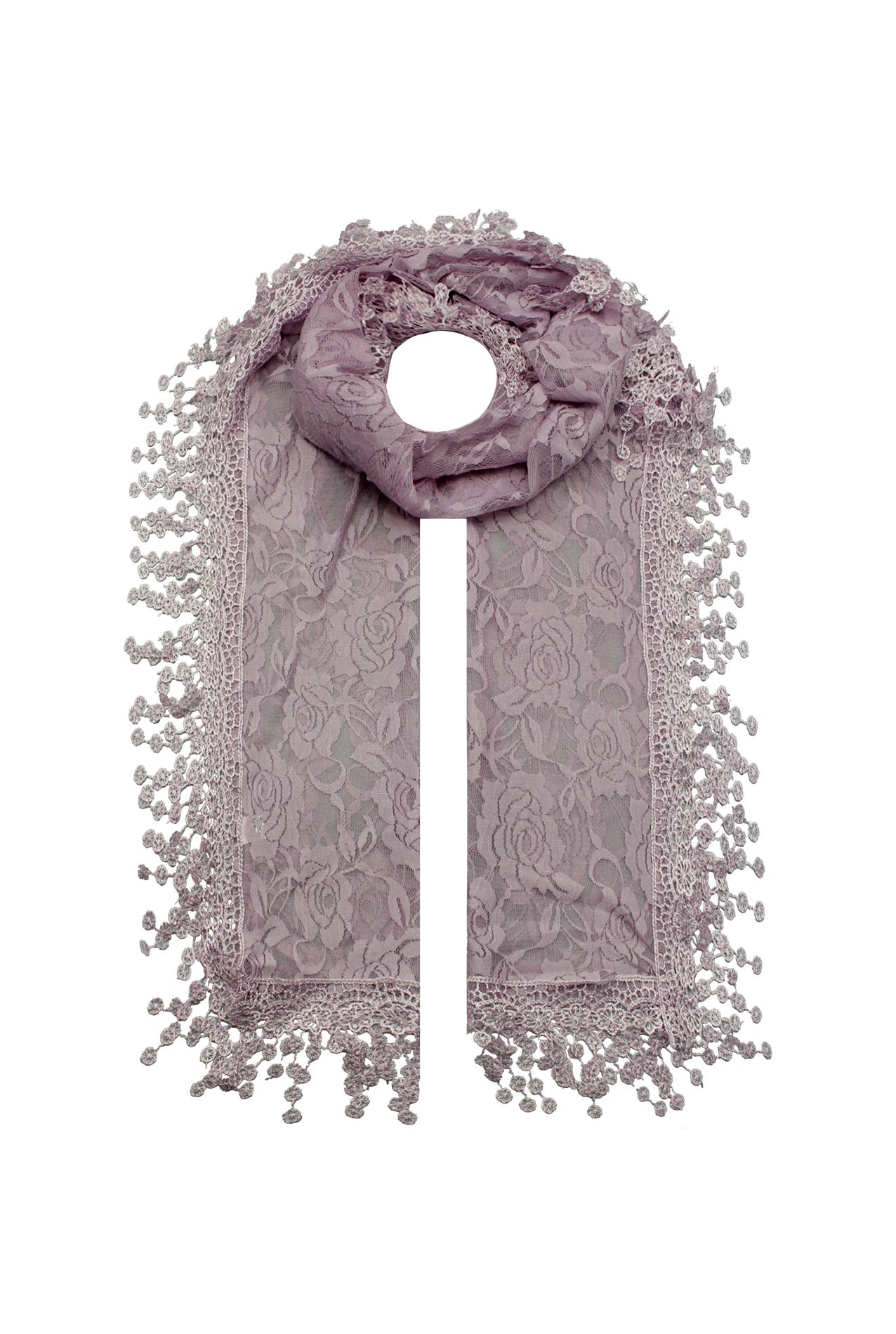 SF2188-2 Lace Design Scarf with Flower Accents