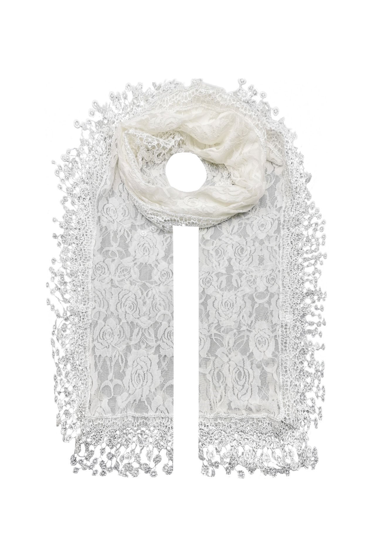 SF2188-2 Lace Design Scarf with Flower Accents