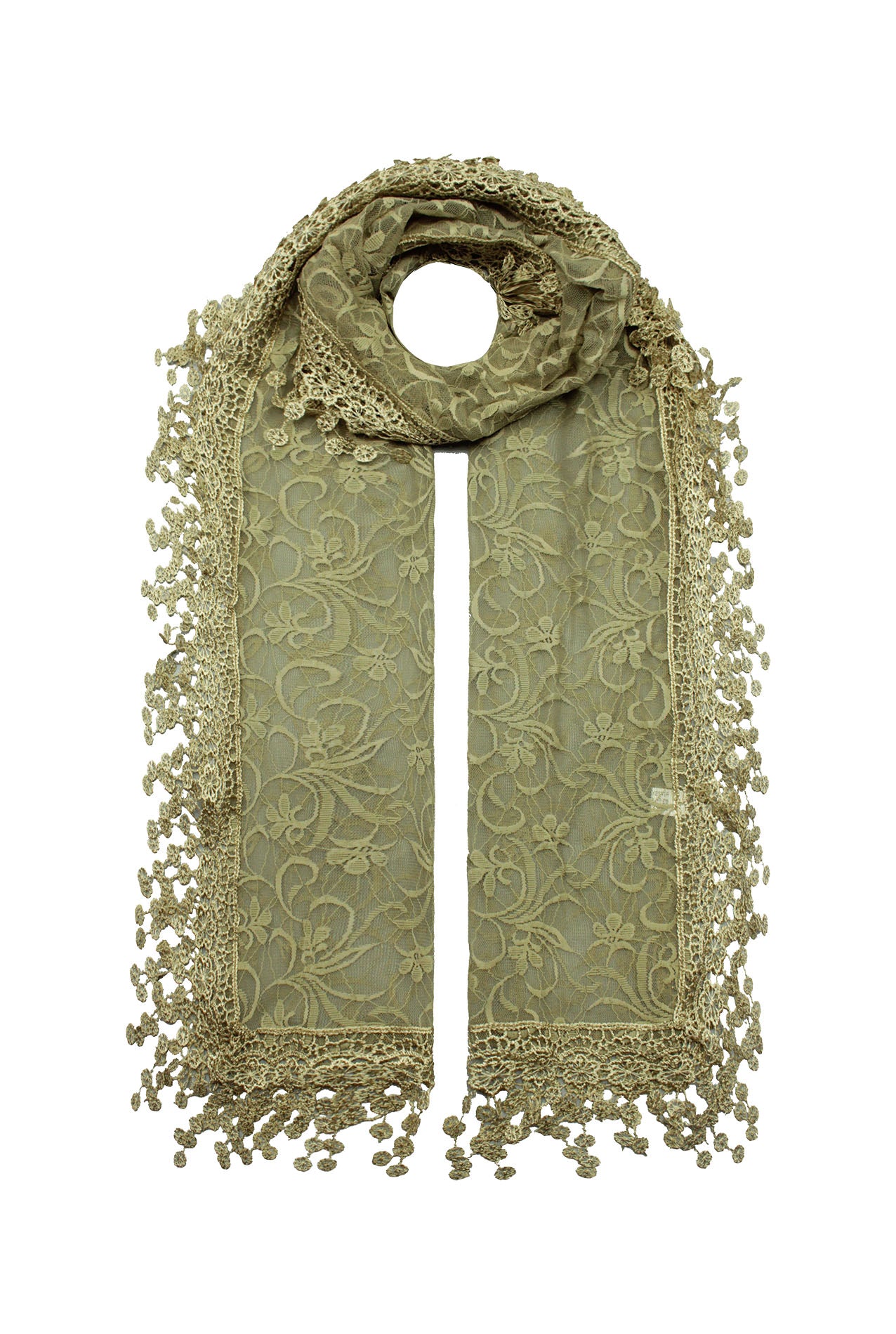 SF2193-1 Lace Pattern Scarf with Flower Detail