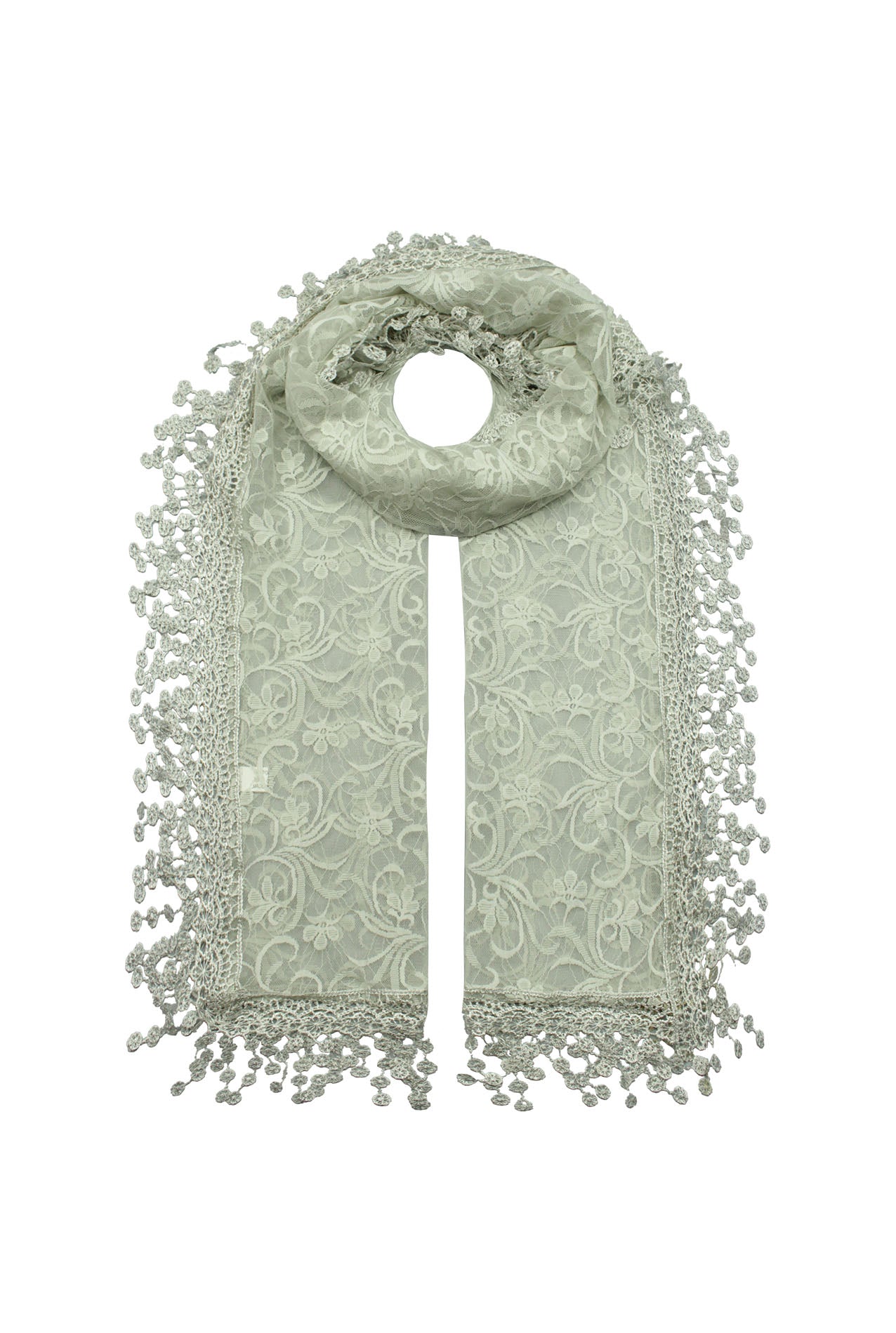 SF2193-1 Lace Pattern Scarf with Flower Detail