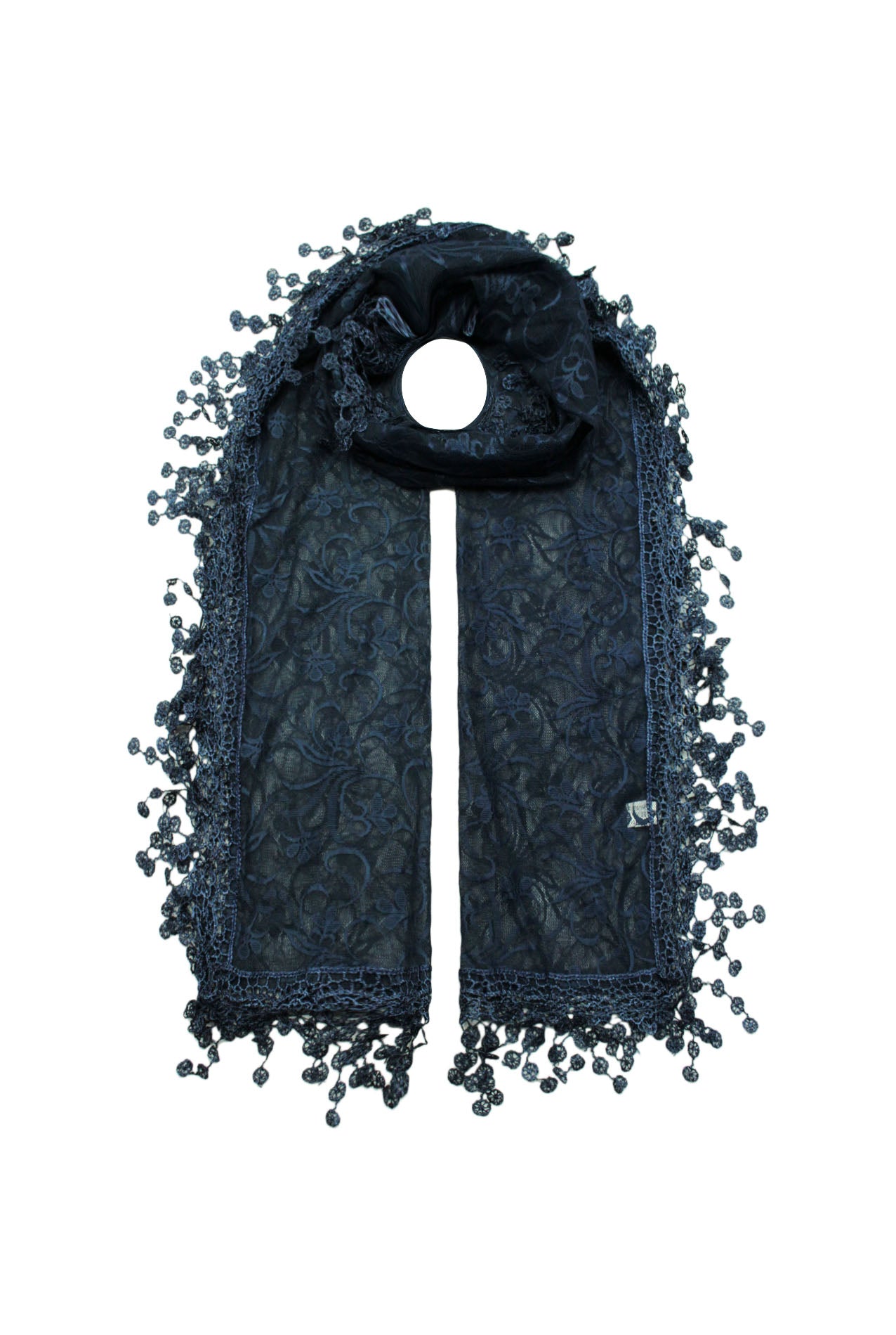 SF2193-1 Lace Pattern Scarf with Flower Detail