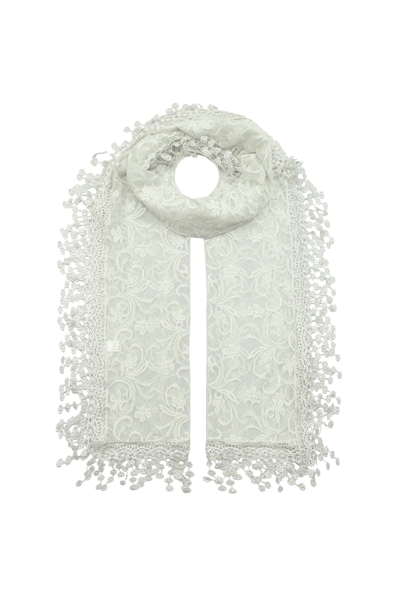 SF2193-1 Lace Pattern Scarf with Flower Detail