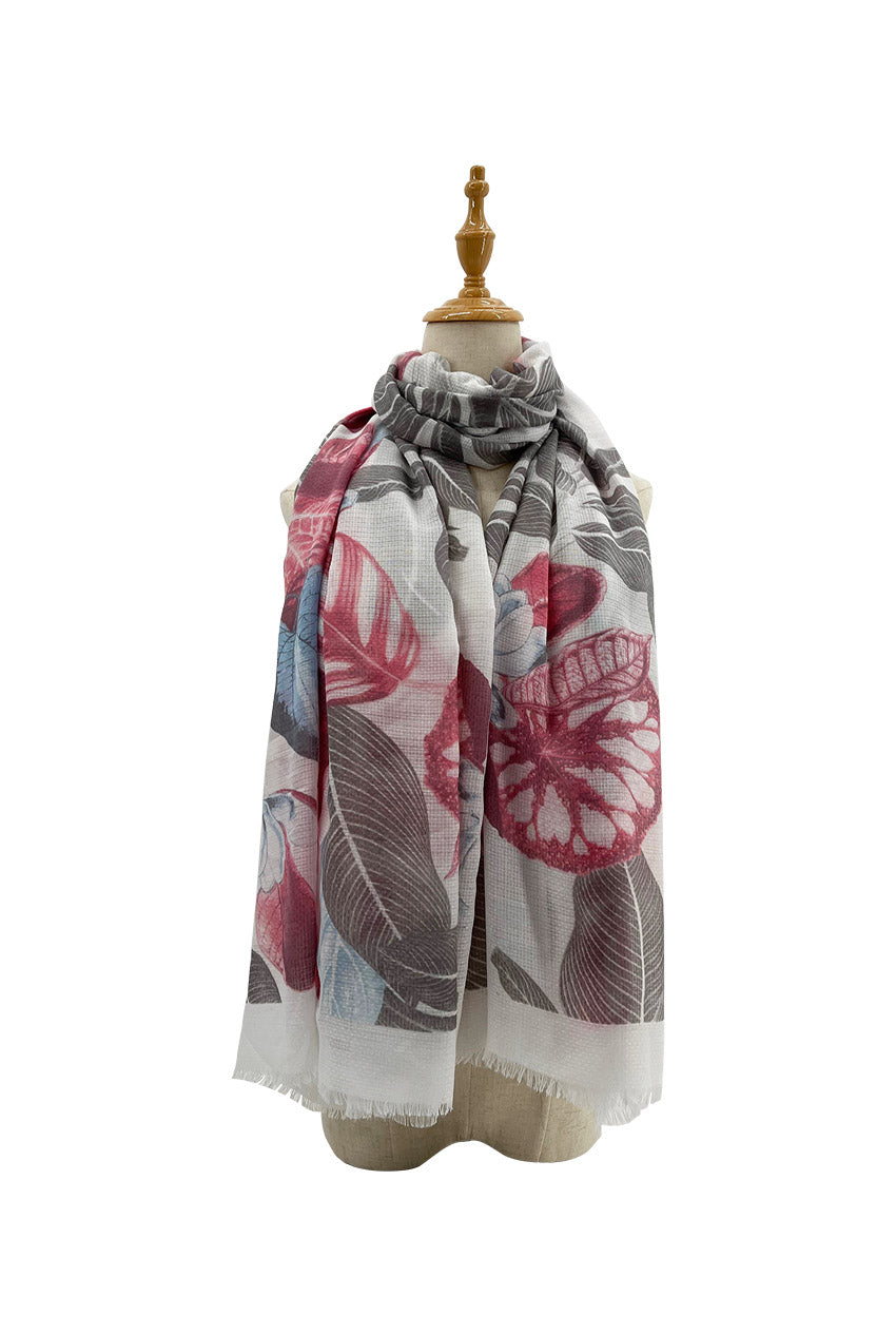 SF2210-692 Mixed Cotton Floral Leaf Design Scarf