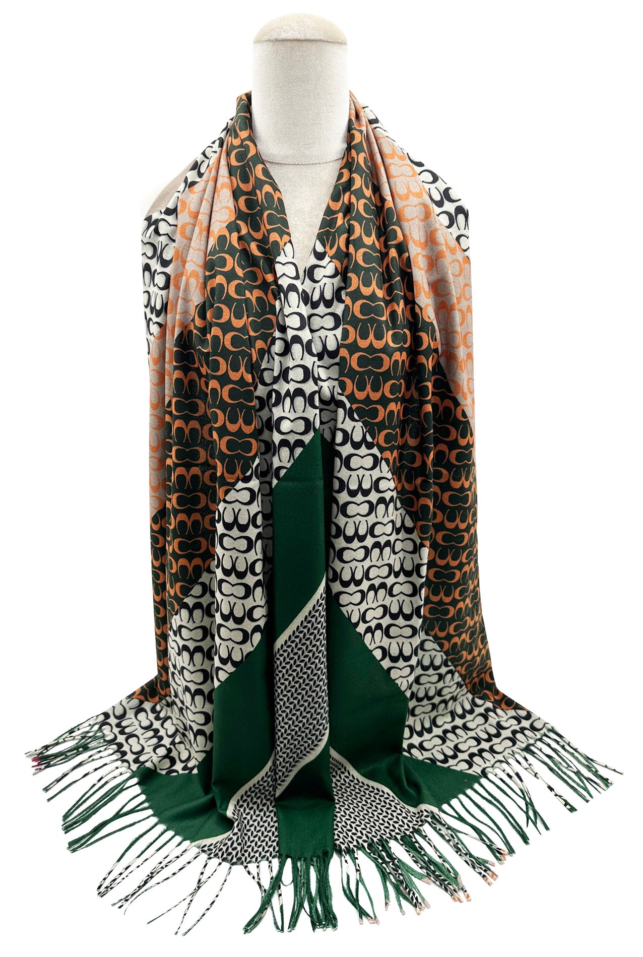 SF23105-913 Colourful Stripes & Symbolic Pattern Scarf with Cotton Mix and Tassels