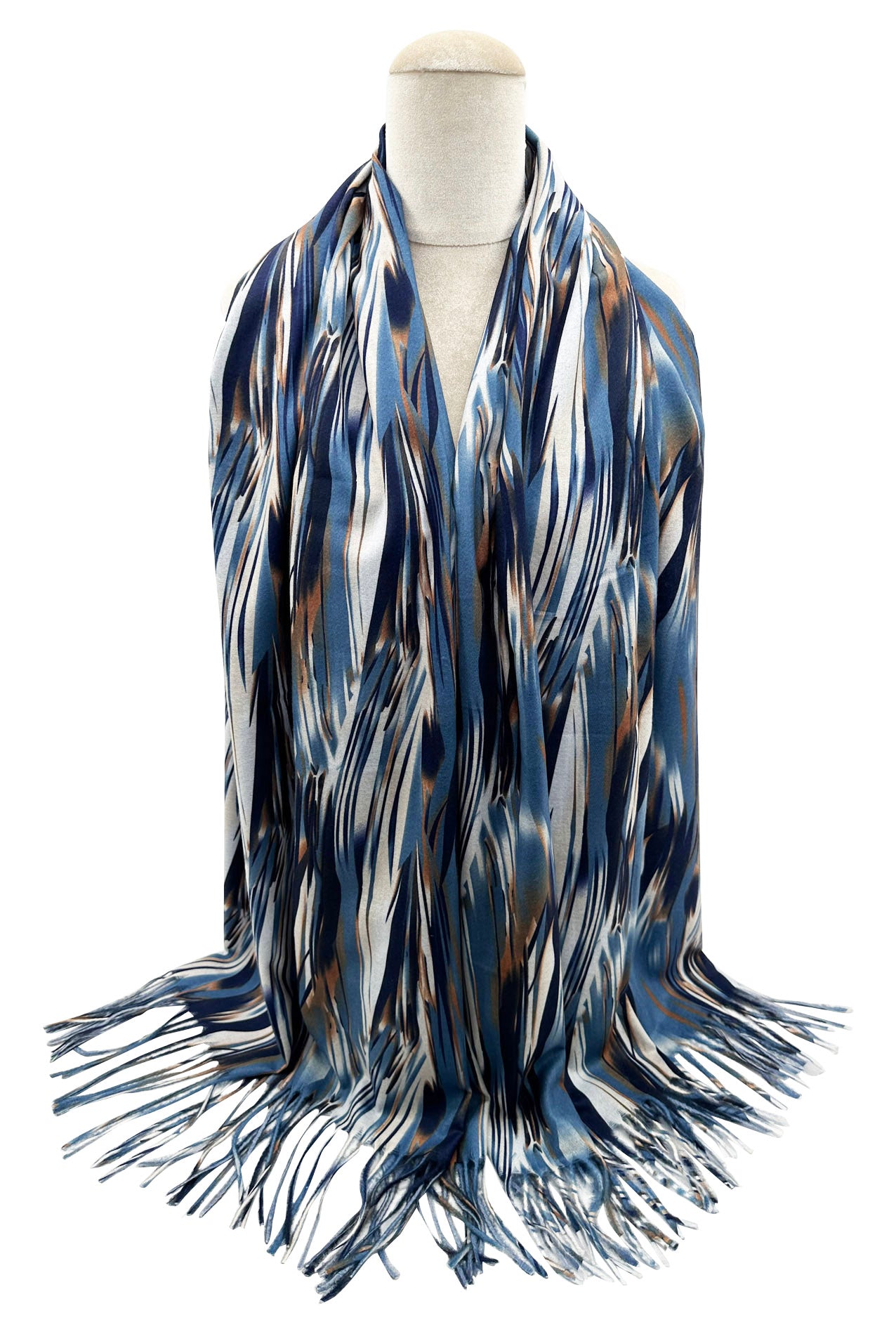 SF23105-914 Abstract Colourful Textured Cotton Mix Scarf with Tassels