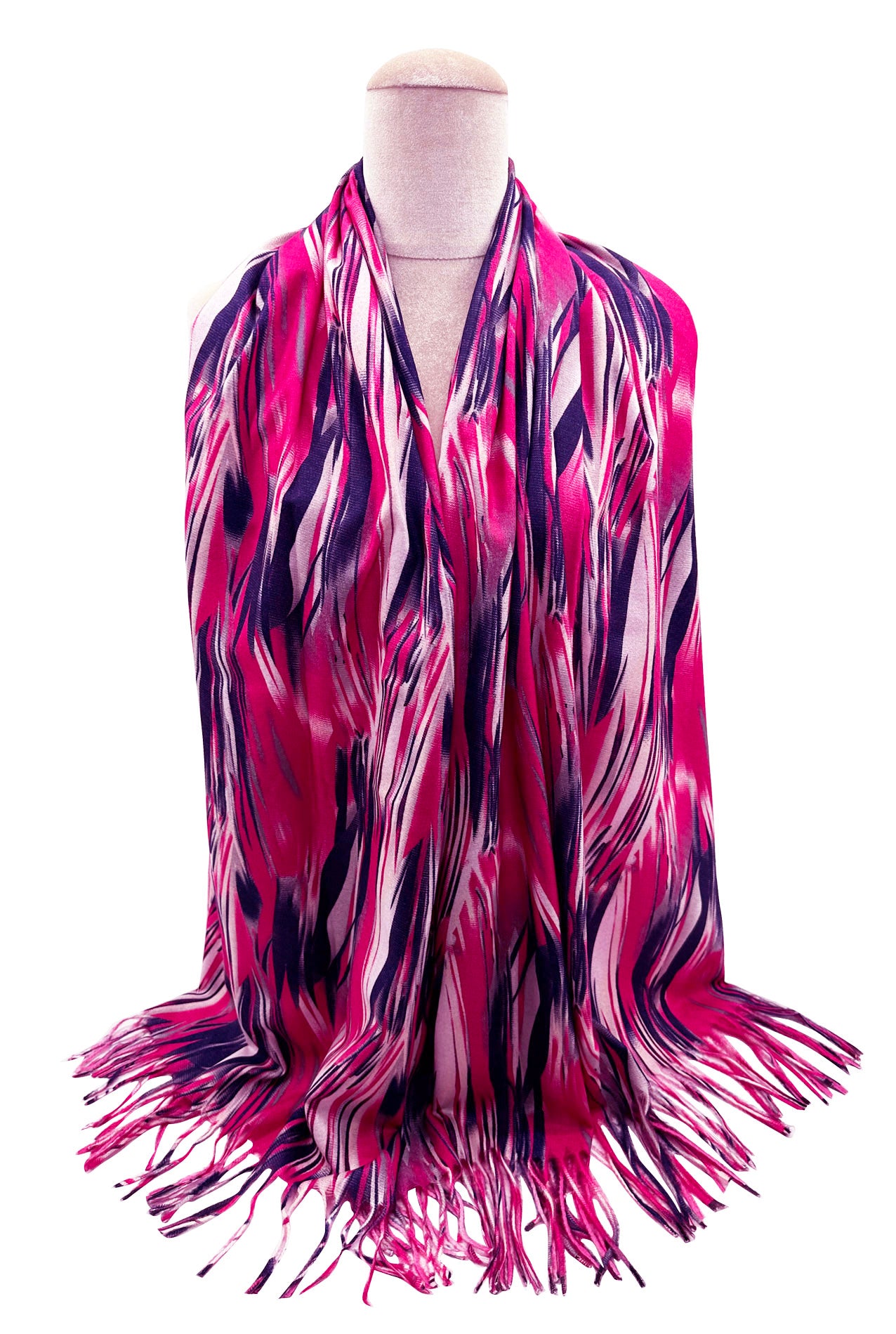 SF23105-914 Abstract Colourful Textured Cotton Mix Scarf with Tassels