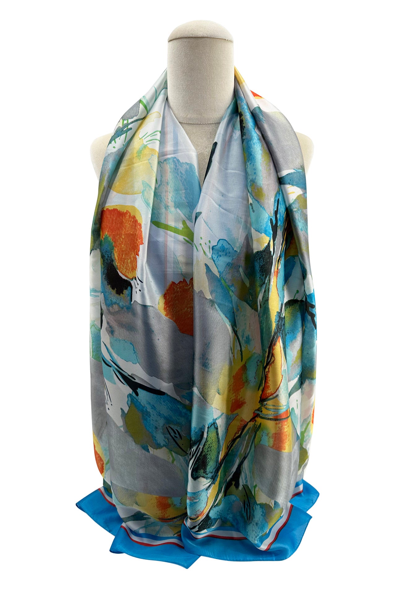 SF2311-781 Mixed Silk Scarf with Artistic Flower Painting