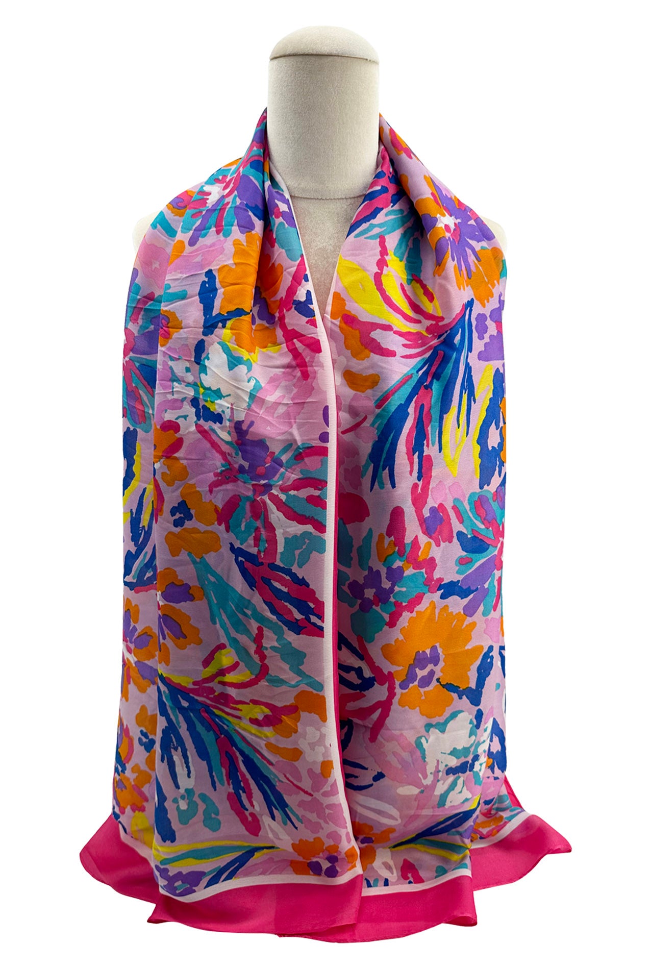 SF2311-782 Soft Scarf with Bright Contrast Coloured Flowers