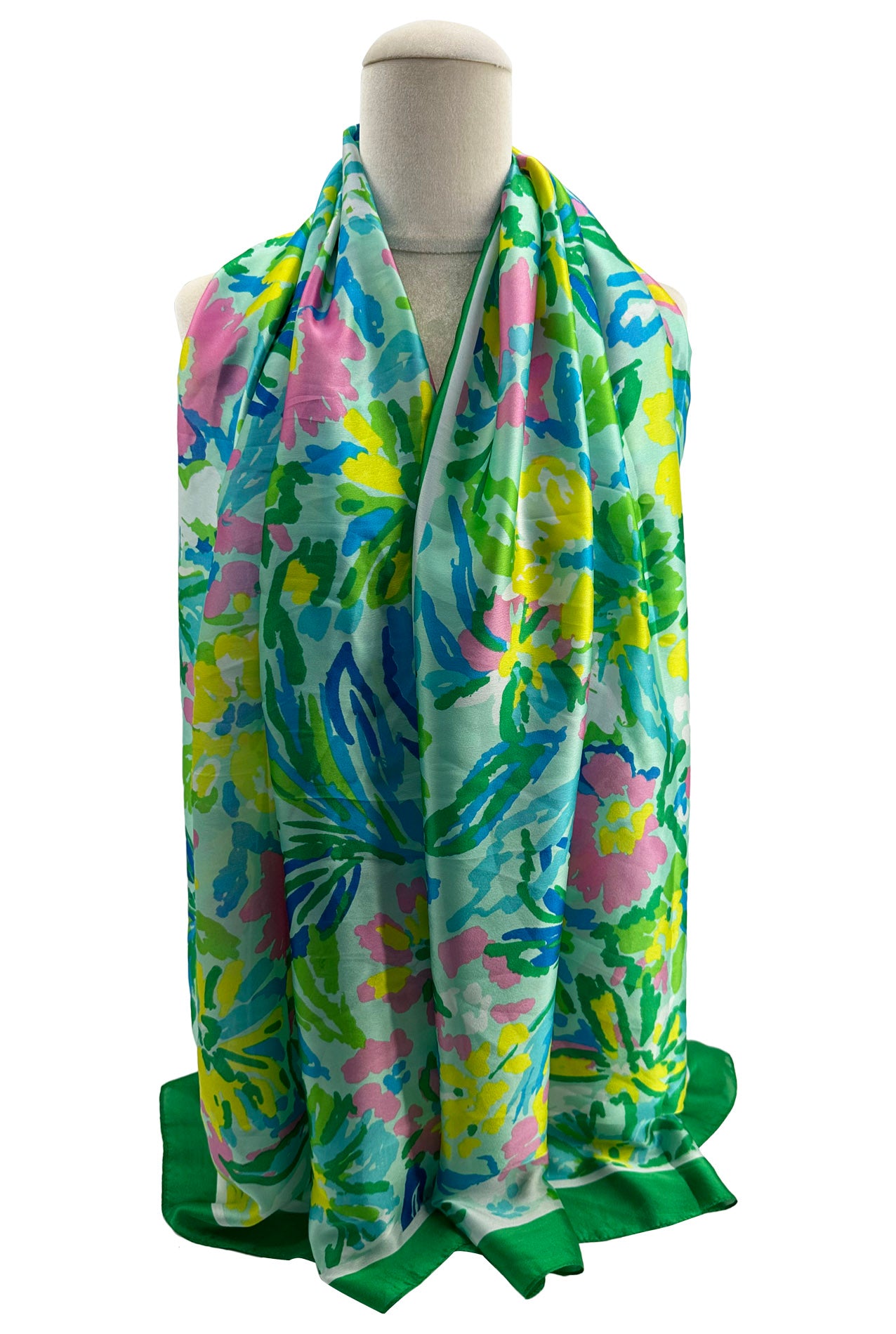 SF2311-782 Soft Scarf with Bright Contrast Coloured Flowers