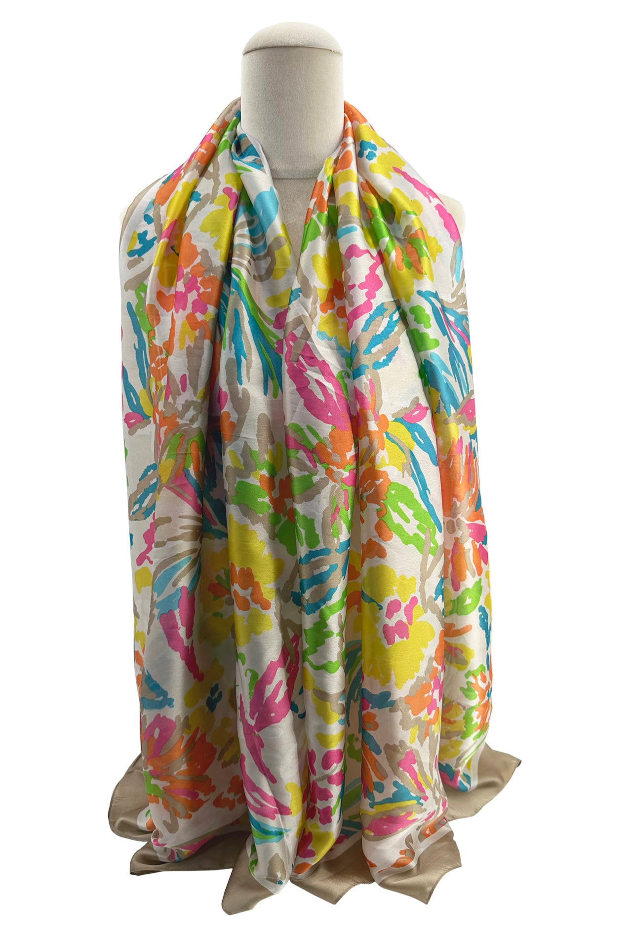 SF2311-782 Soft Scarf with Bright Contrast Coloured Flowers