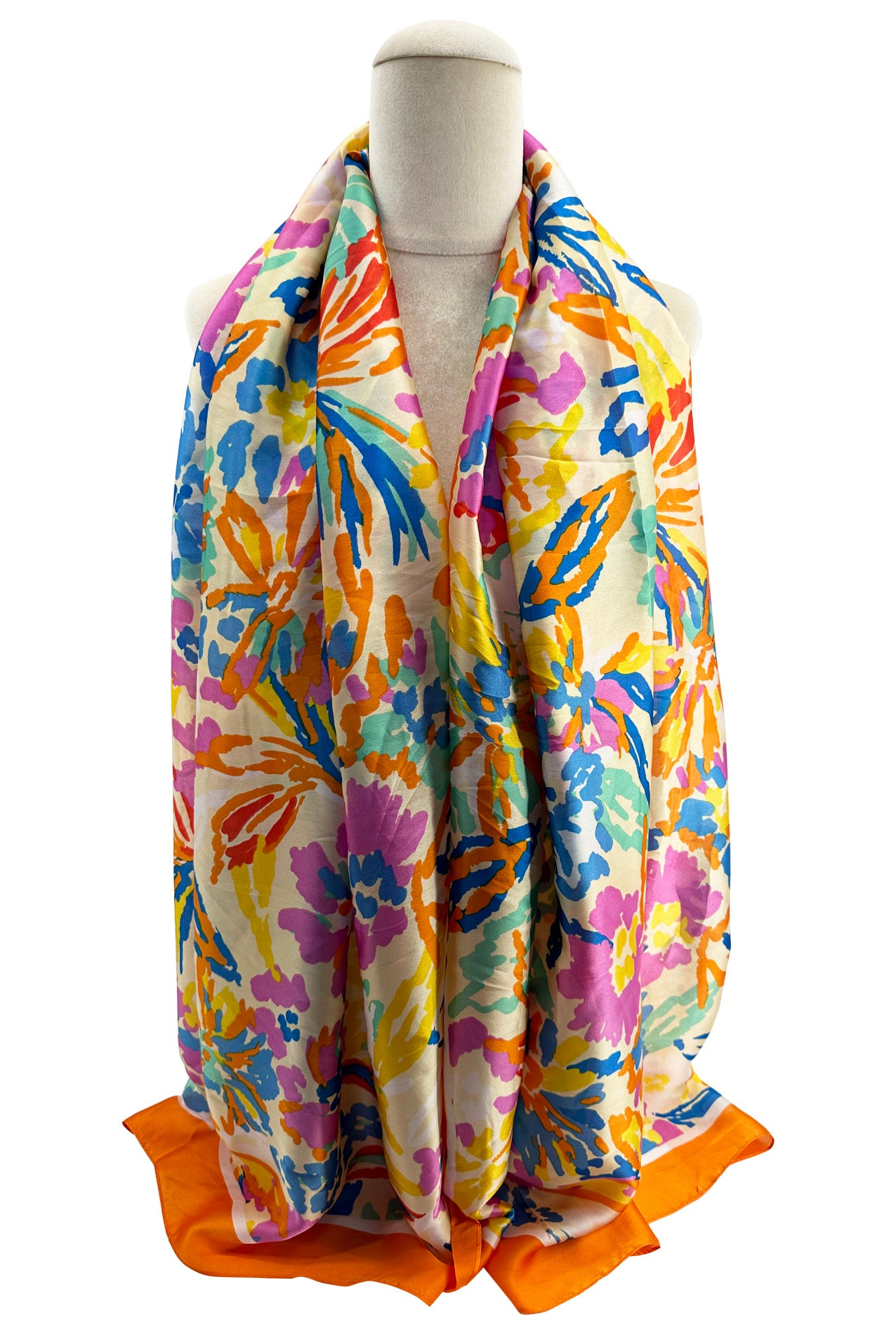 SF2311-782 Soft Scarf with Bright Contrast Coloured Flowers