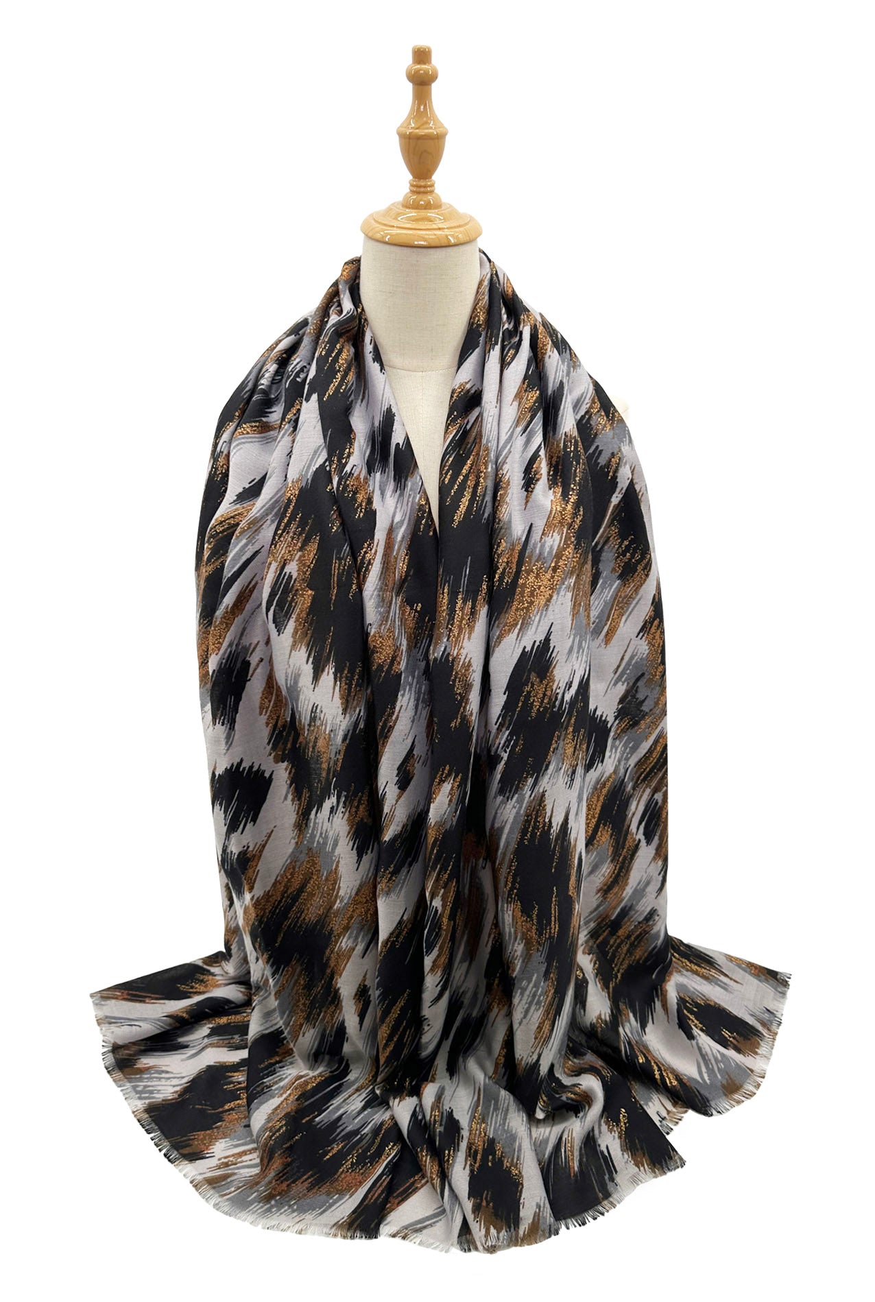 SF23110-926 Abstract Lines Pattern Lurex Scarf with Cotton Mix