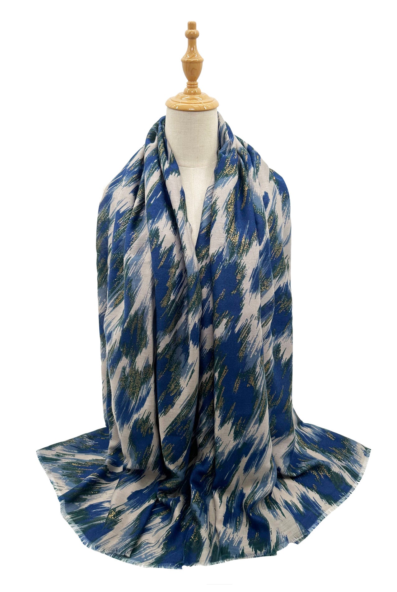 SF23110-926 Abstract Lines Pattern Lurex Scarf with Cotton Mix