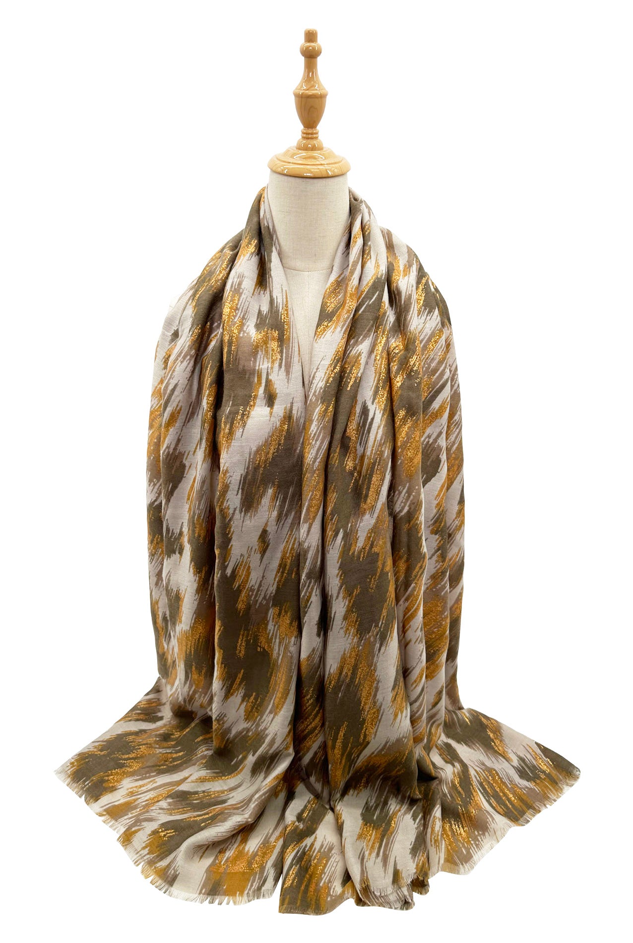 SF23110-926 Abstract Lines Pattern Lurex Scarf with Cotton Mix