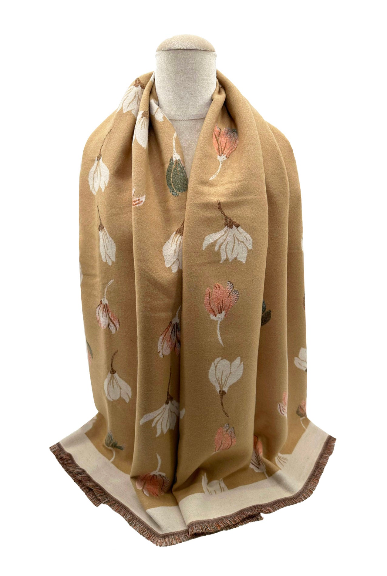 SF23125-901 Baby Daffodil Flower Print Reversible Scarf