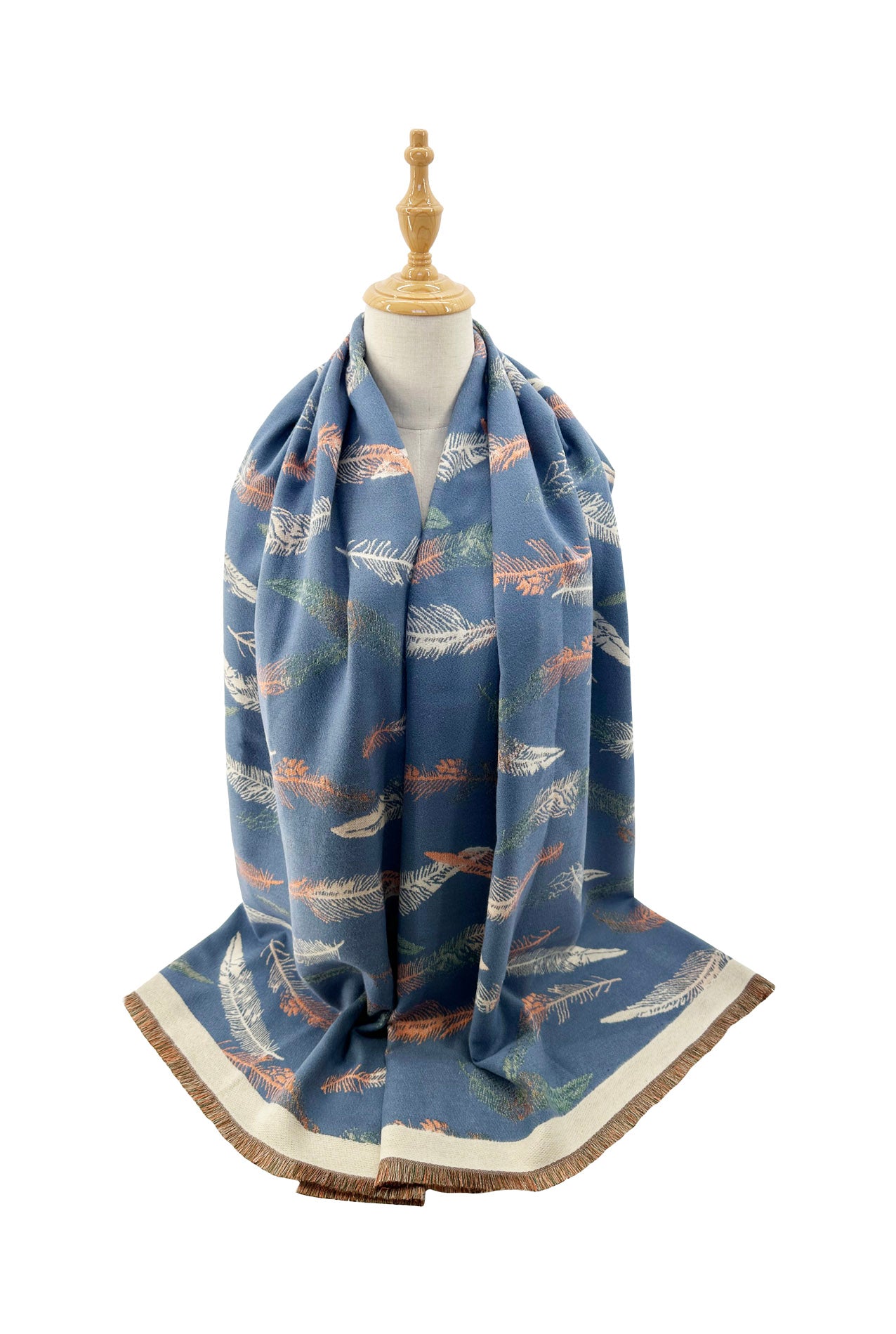 SF23125-903 Colourful Pine Leaves Pattern with Cotton Mix Scarf