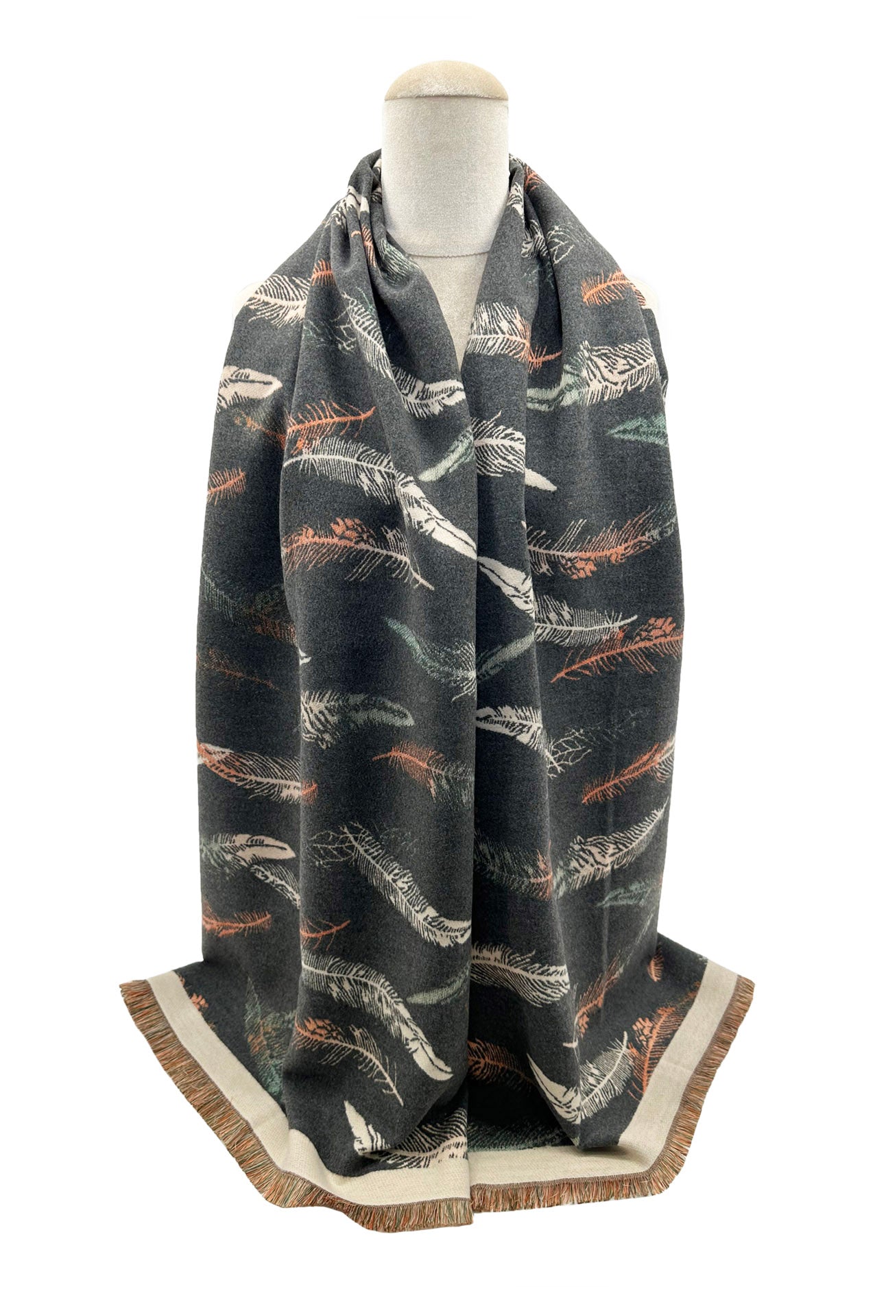 SF23125-903 Colourful Pine Leaves Pattern with Cotton Mix Scarf