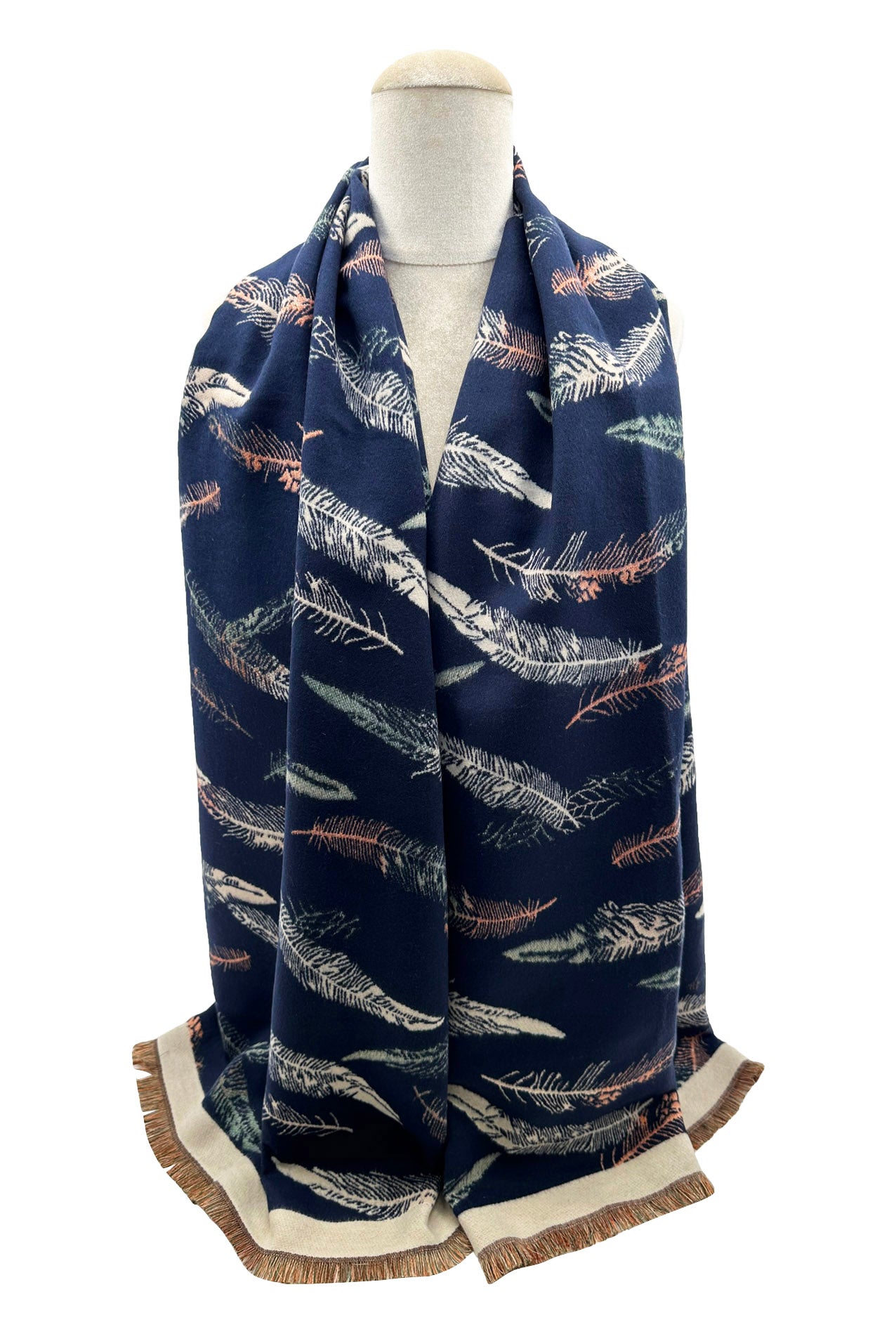 SF23125-903 Colourful Pine Leaves Pattern with Cotton Mix Scarf