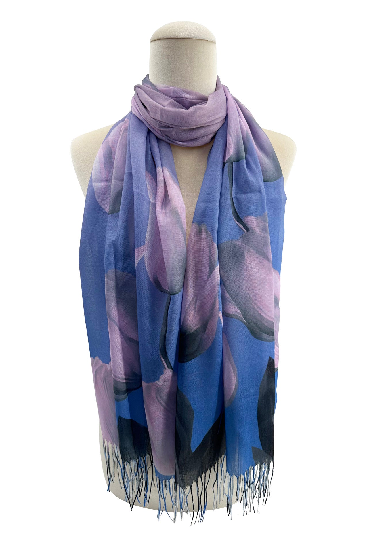 SF2313-796 Large Tulip Prints Soft Scarf with Tassels