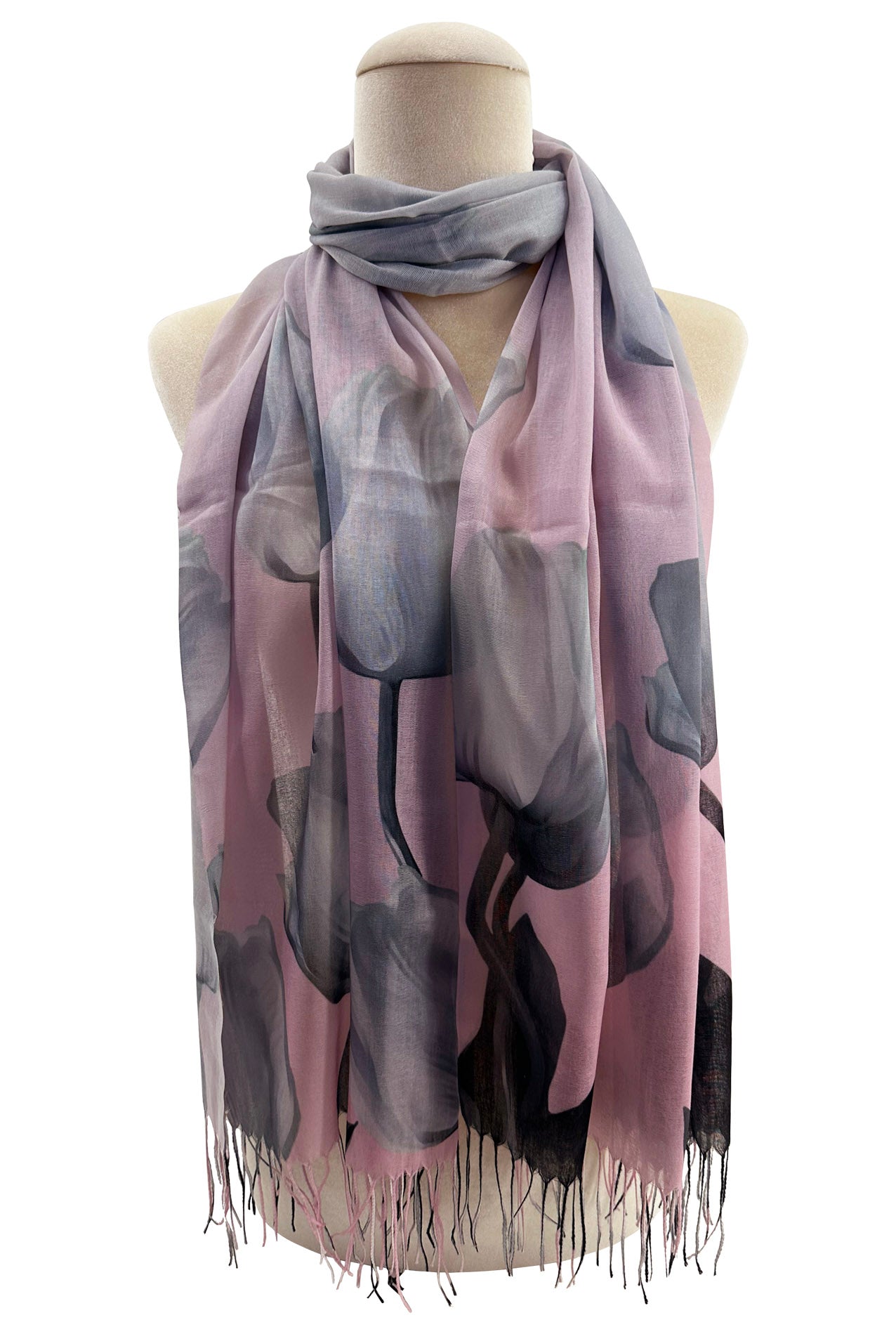 SF2313-796 Large Tulip Prints Soft Scarf with Tassels