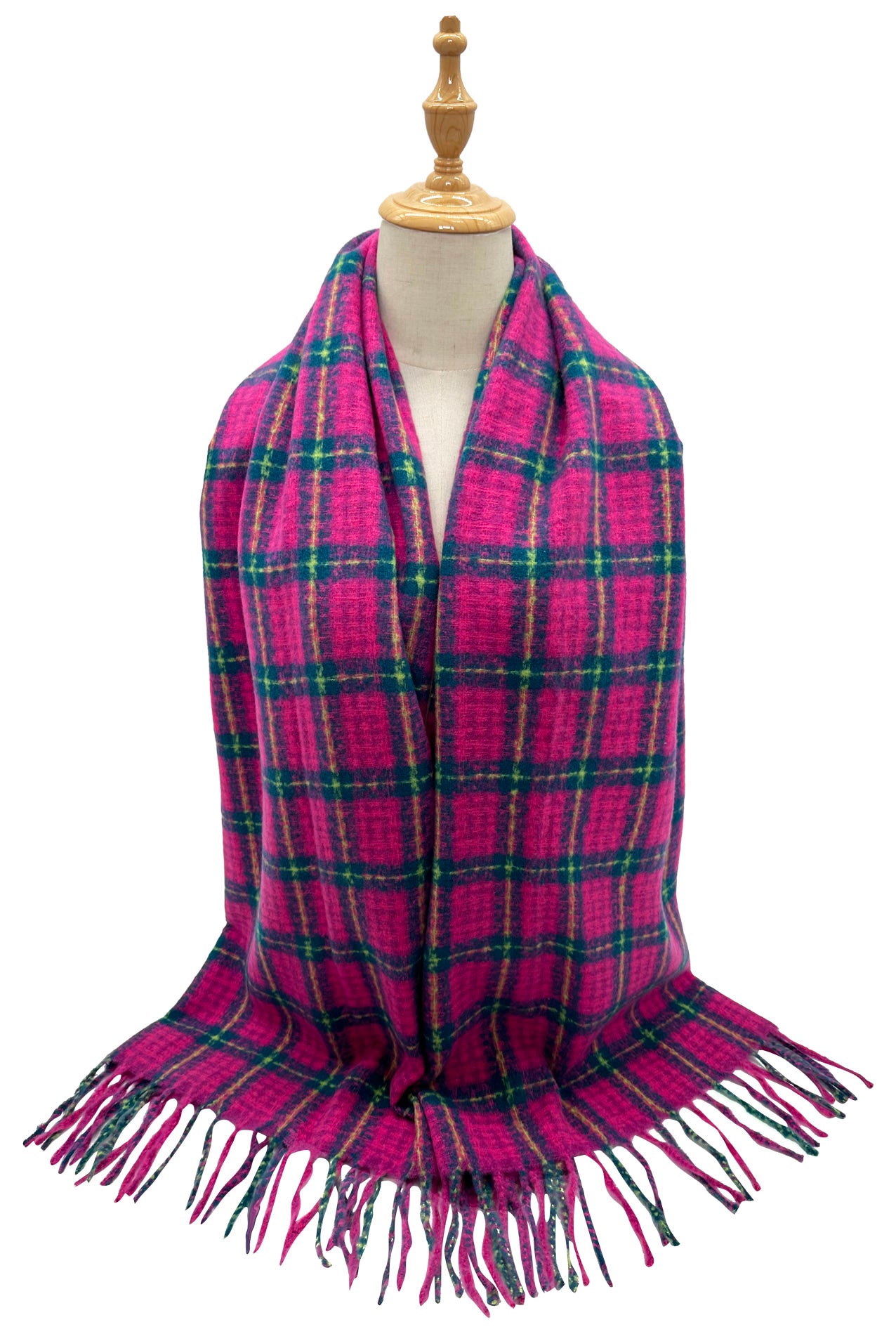 SF23138-939 Squares Check Pattern Wool Blend Scarf with Tassels