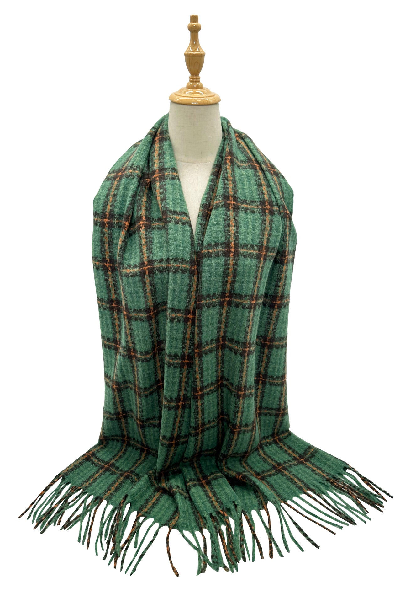 SF23138-939 Squares Check Pattern Wool Blend Scarf with Tassels