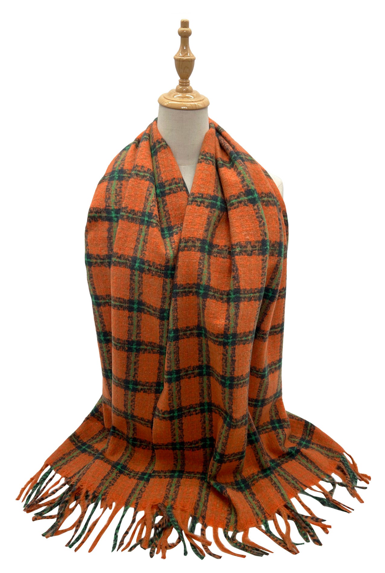 SF23138-939 Squares Check Pattern Wool Blend Scarf with Tassels