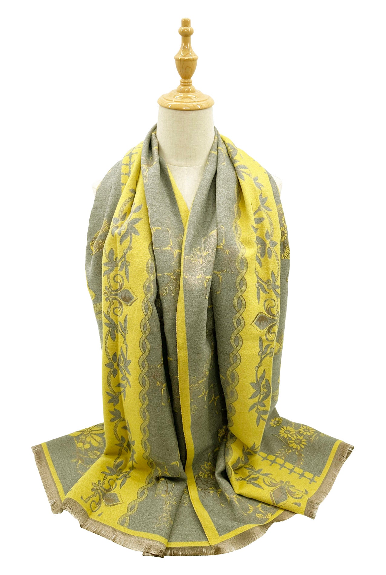 SF23160-934 Climbing Flower and Cubes Pattern Cotton Mix Scarf