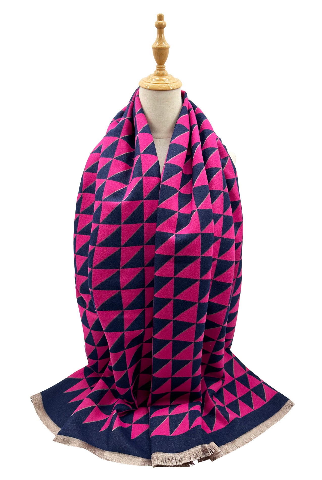 SF23160-935 Contrasting Coloured Triangles Pattern Cotton Blend Reversible Scarf