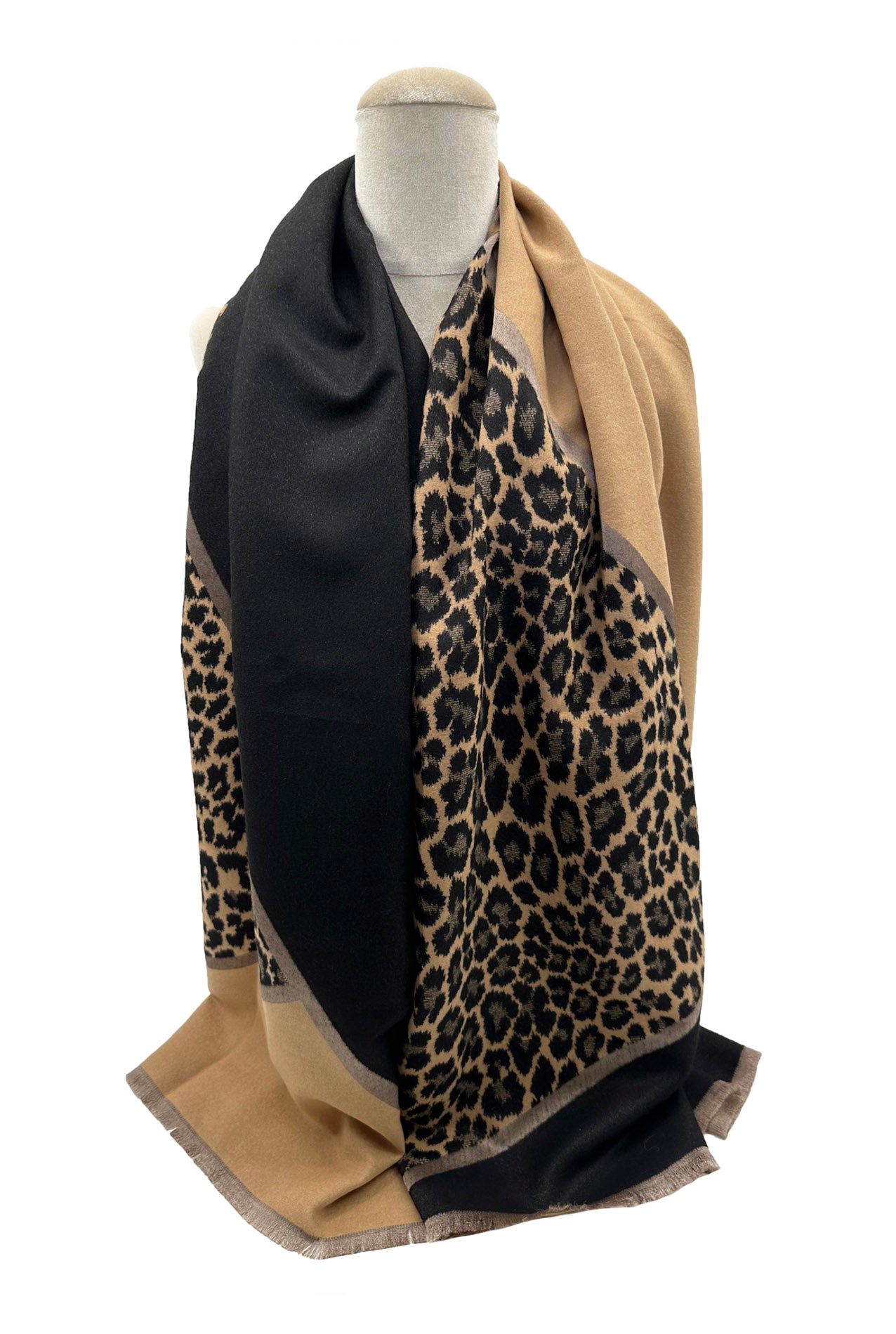 SF23160-936 Mix Wool Leopard Print Scarves