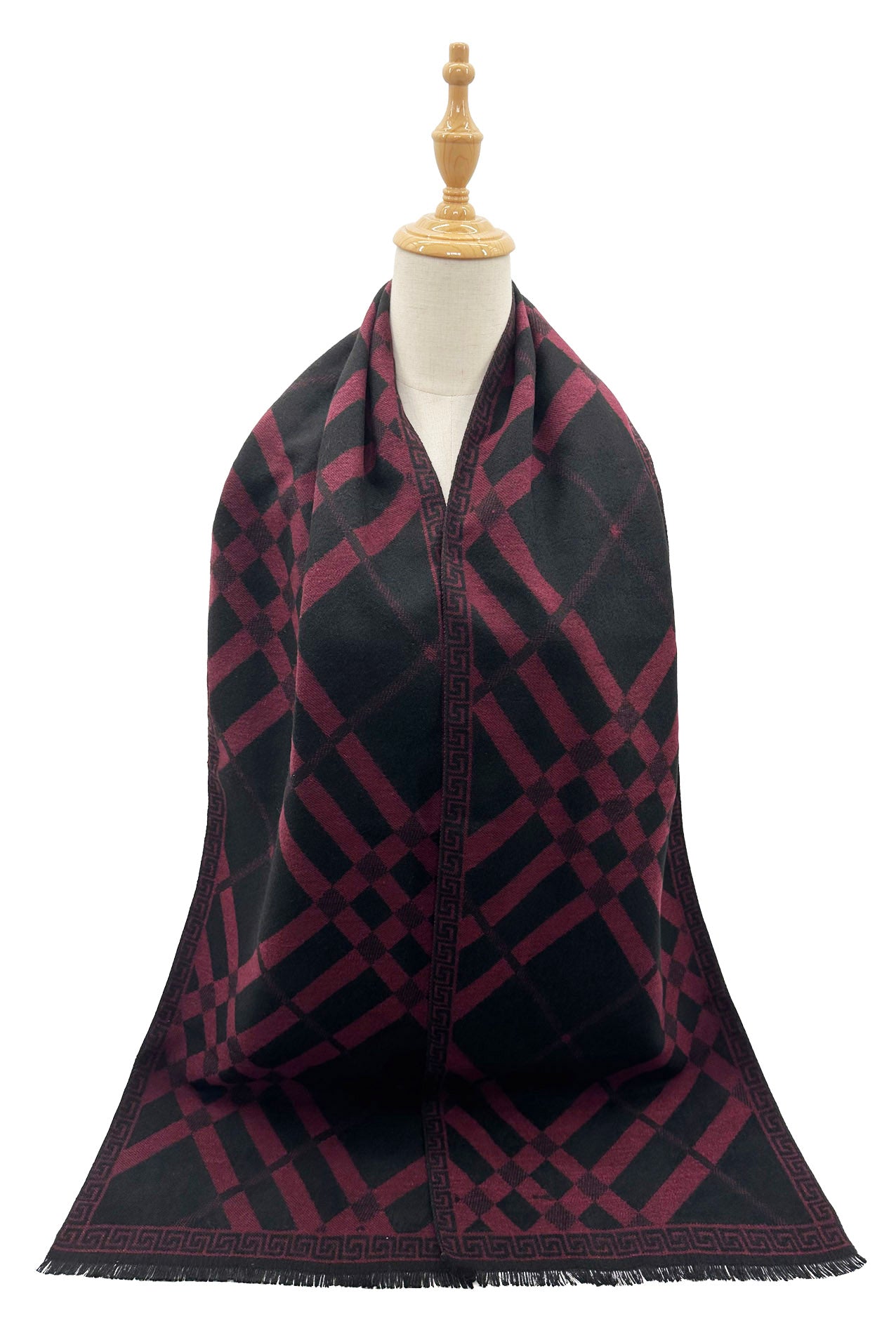 SF2390-872 Lines Check Pattern Narrow Long Scarf with Cotton & Wool Mix