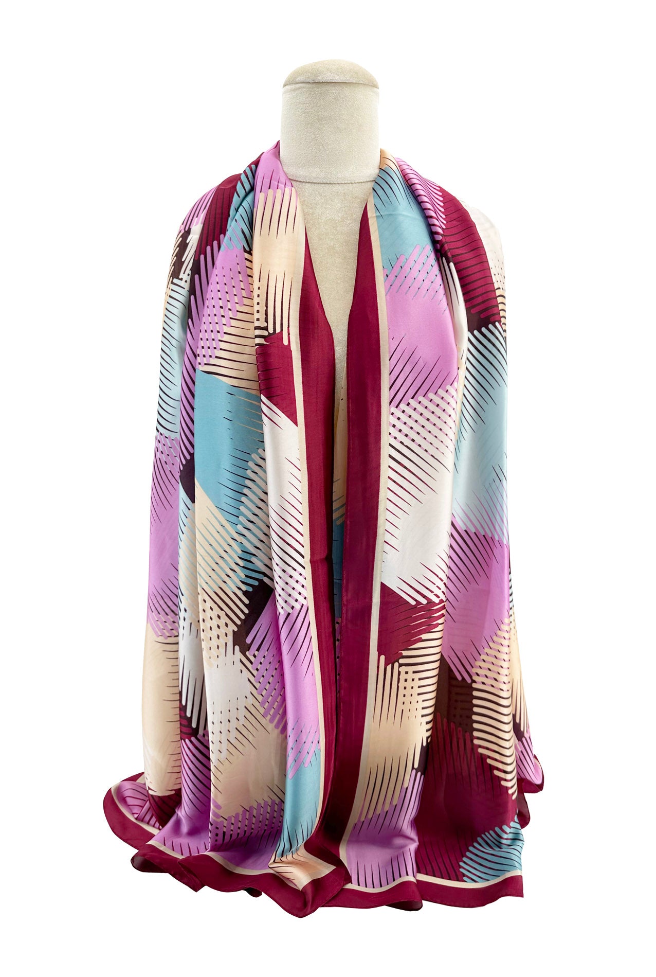 SF24100-049 Abstract Vibrant Colours Layers Print Scarf with Cotton Mix