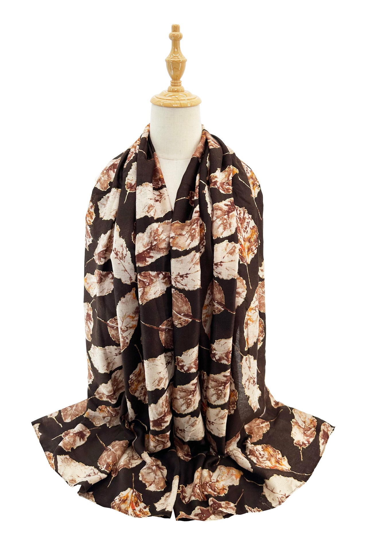 SF2411-066 Autumn Scattered Leaves Design Cotton Mix Scarf