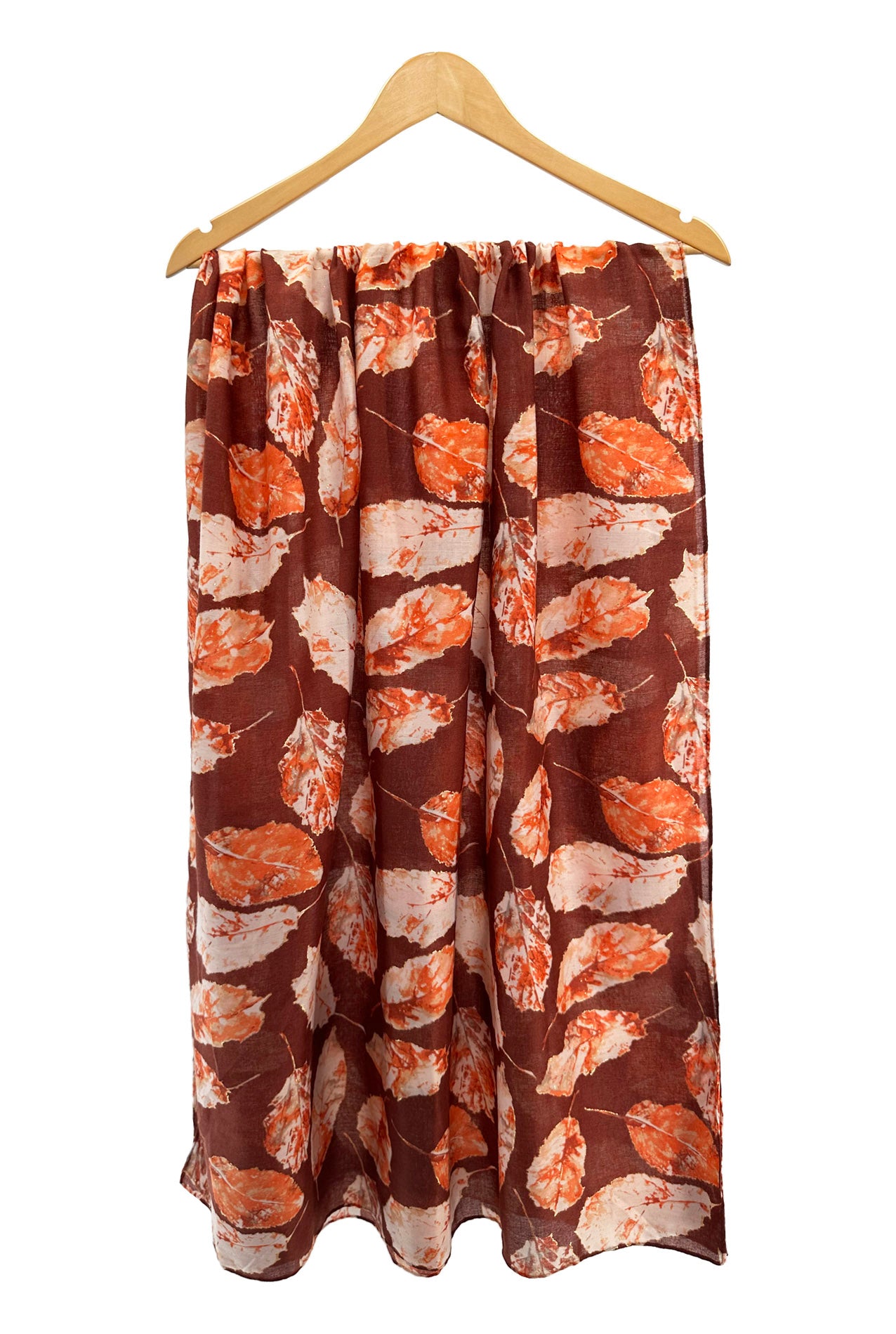 SF2411-066 Autumn Scattered Leaves Design Cotton Mix Scarf