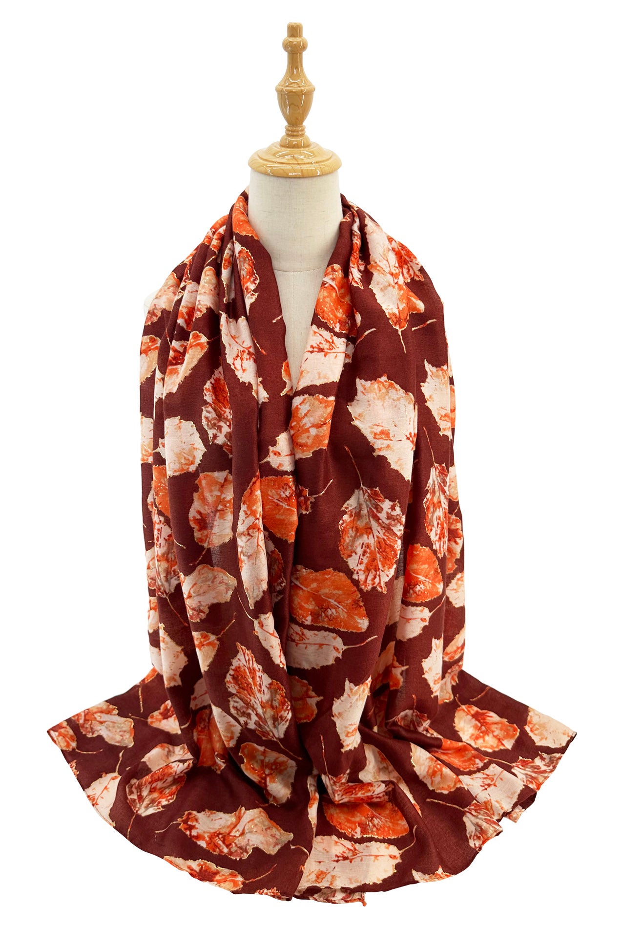 SF2411-066 Autumn Scattered Leaves Design Cotton Mix Scarf