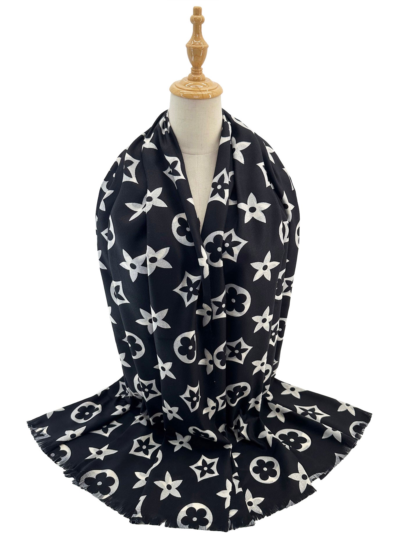 SF2411-125 Five Corner Flower Monogram Print Scarf Wrap