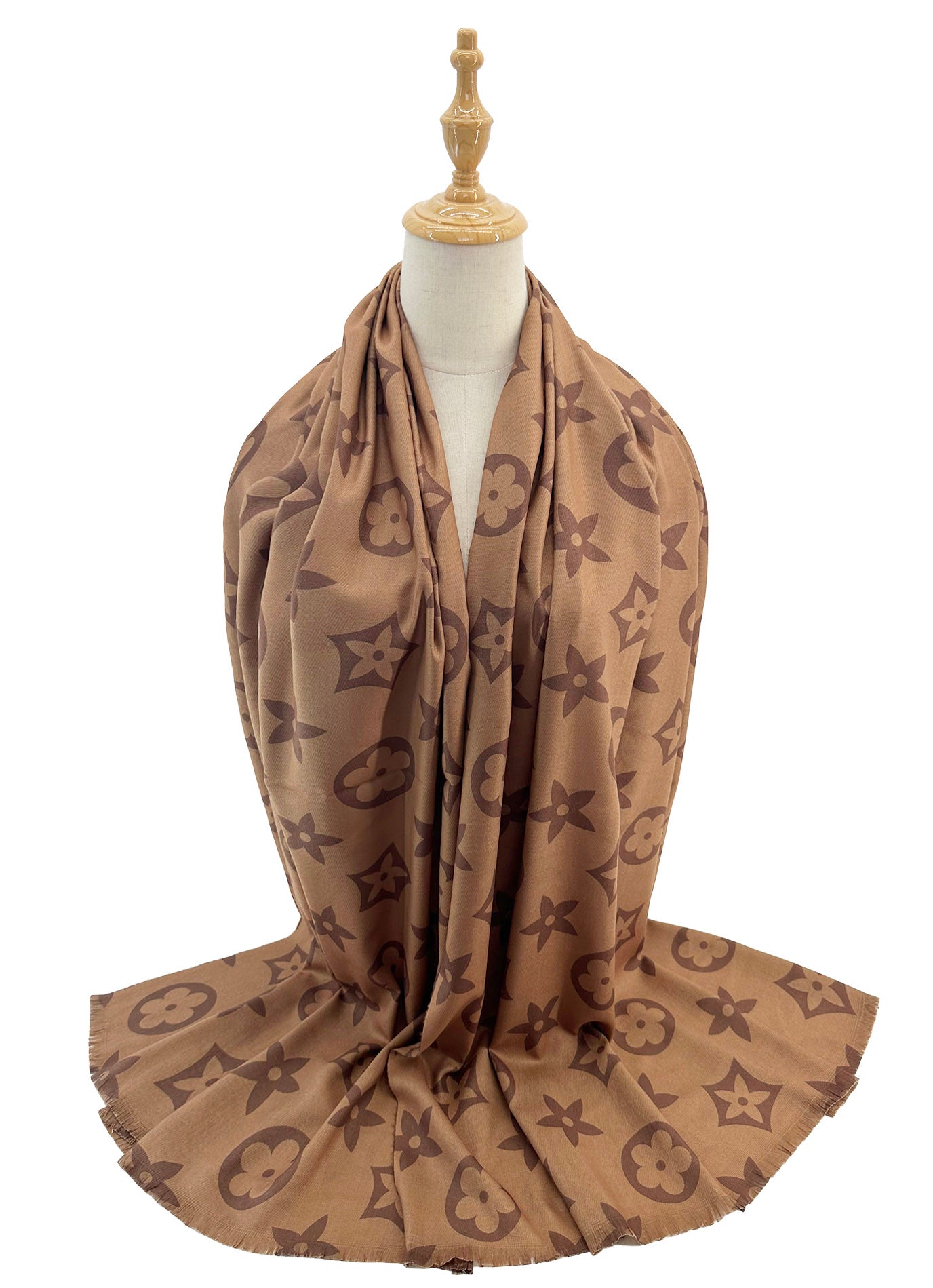 SF2411-125 Five Corner Flower Monogram Print Scarf Wrap