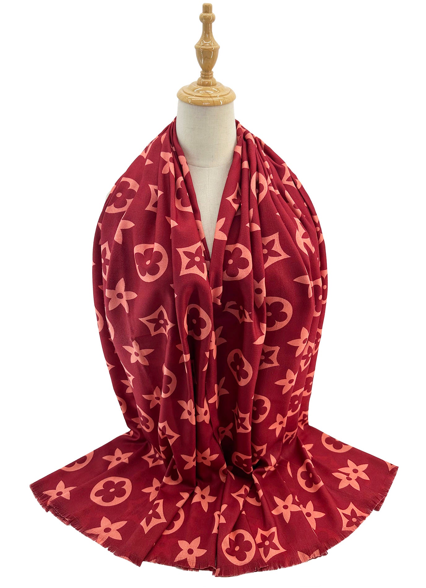 SF2411-125 Five Corner Flower Monogram Print Scarf Wrap